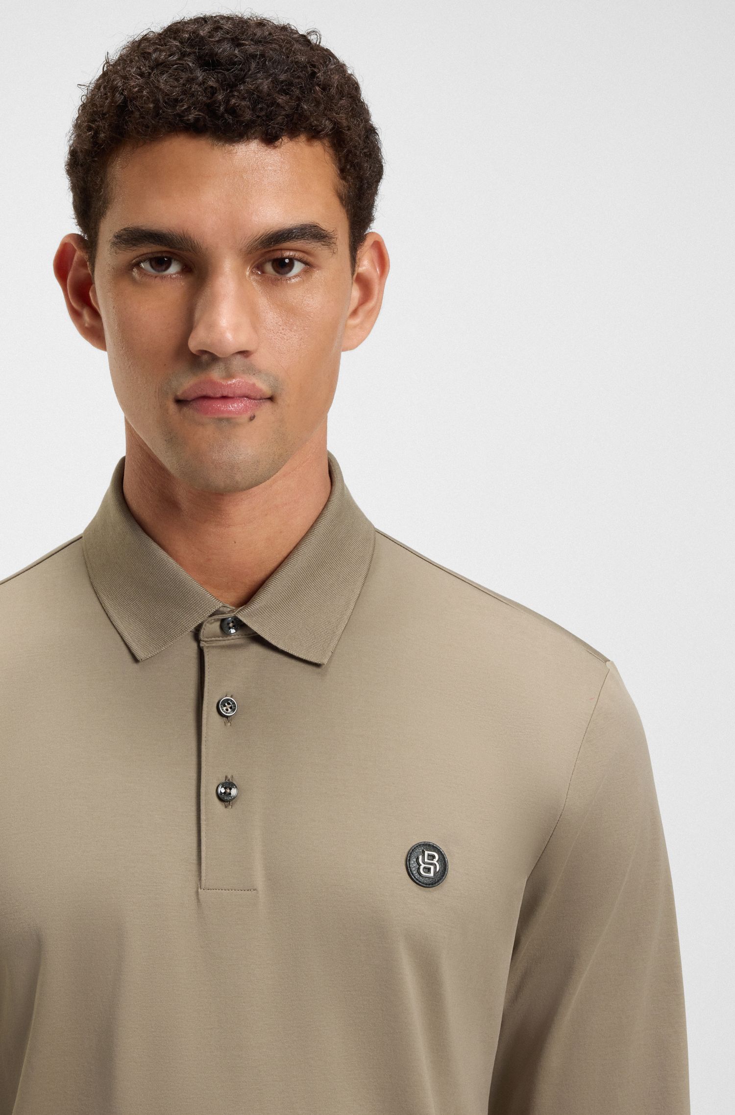 【BOSS博斯】双 B 造型交织字母装饰丝光棉质 Polo 衫