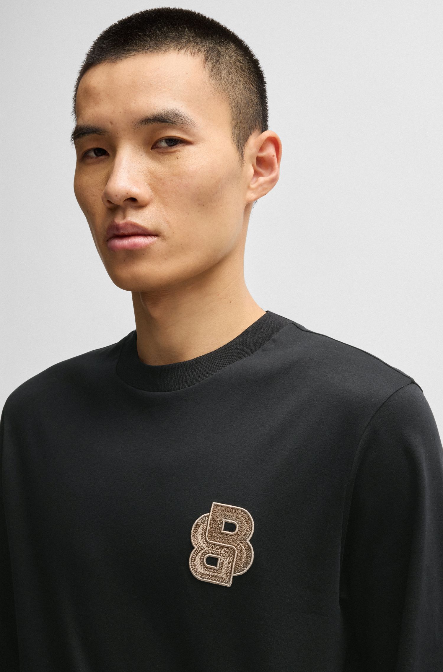 【BOSS博斯】双B字母组合标志的双面棉T恤