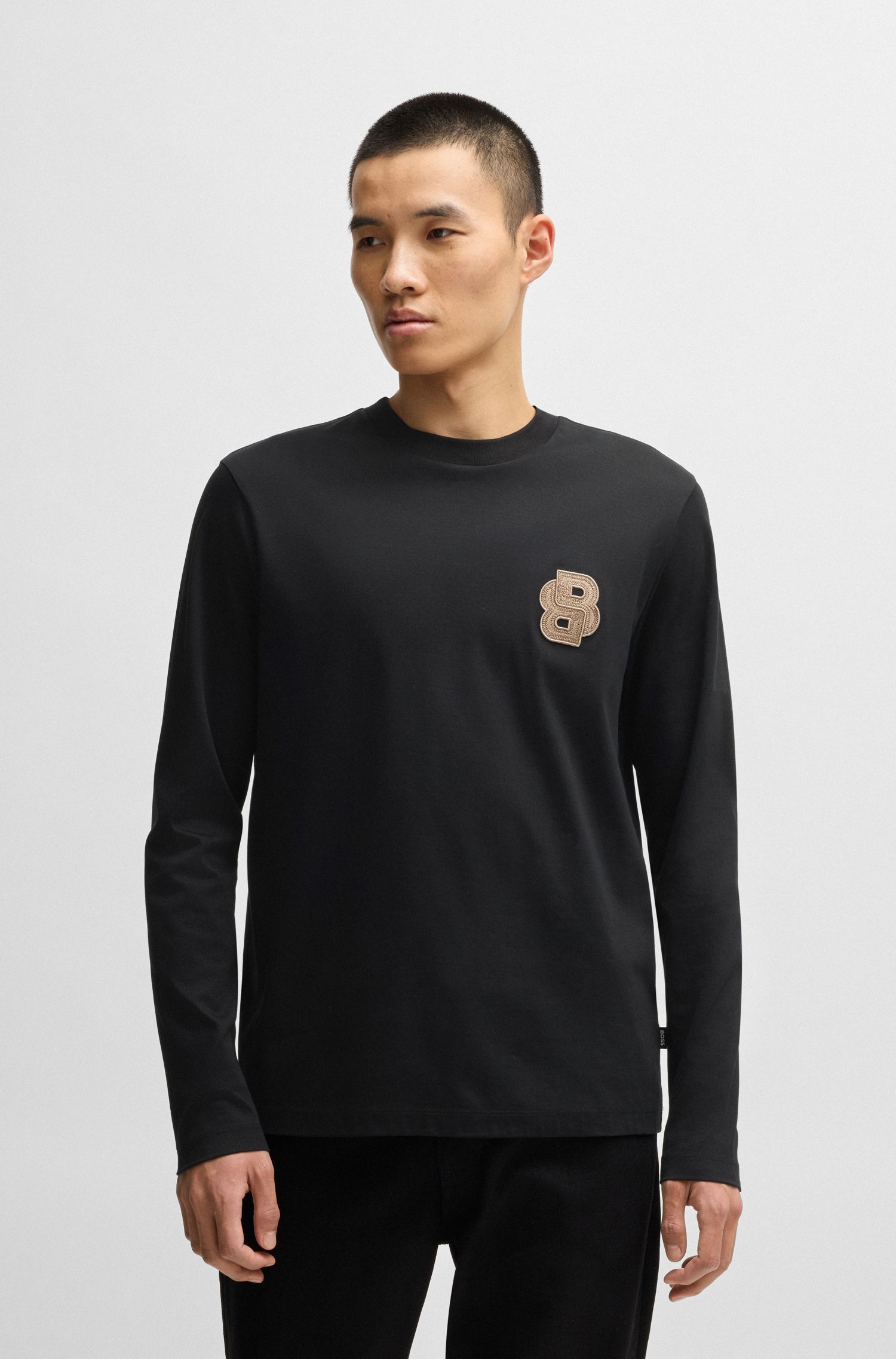 【BOSS博斯】双B字母组合标志的双面棉T恤