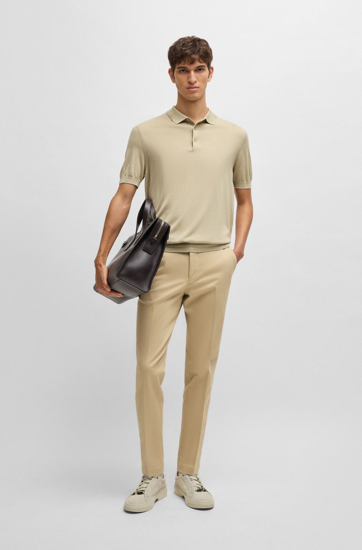 【BOSS博斯】弹力棉质和羊绒混纺修身长裤