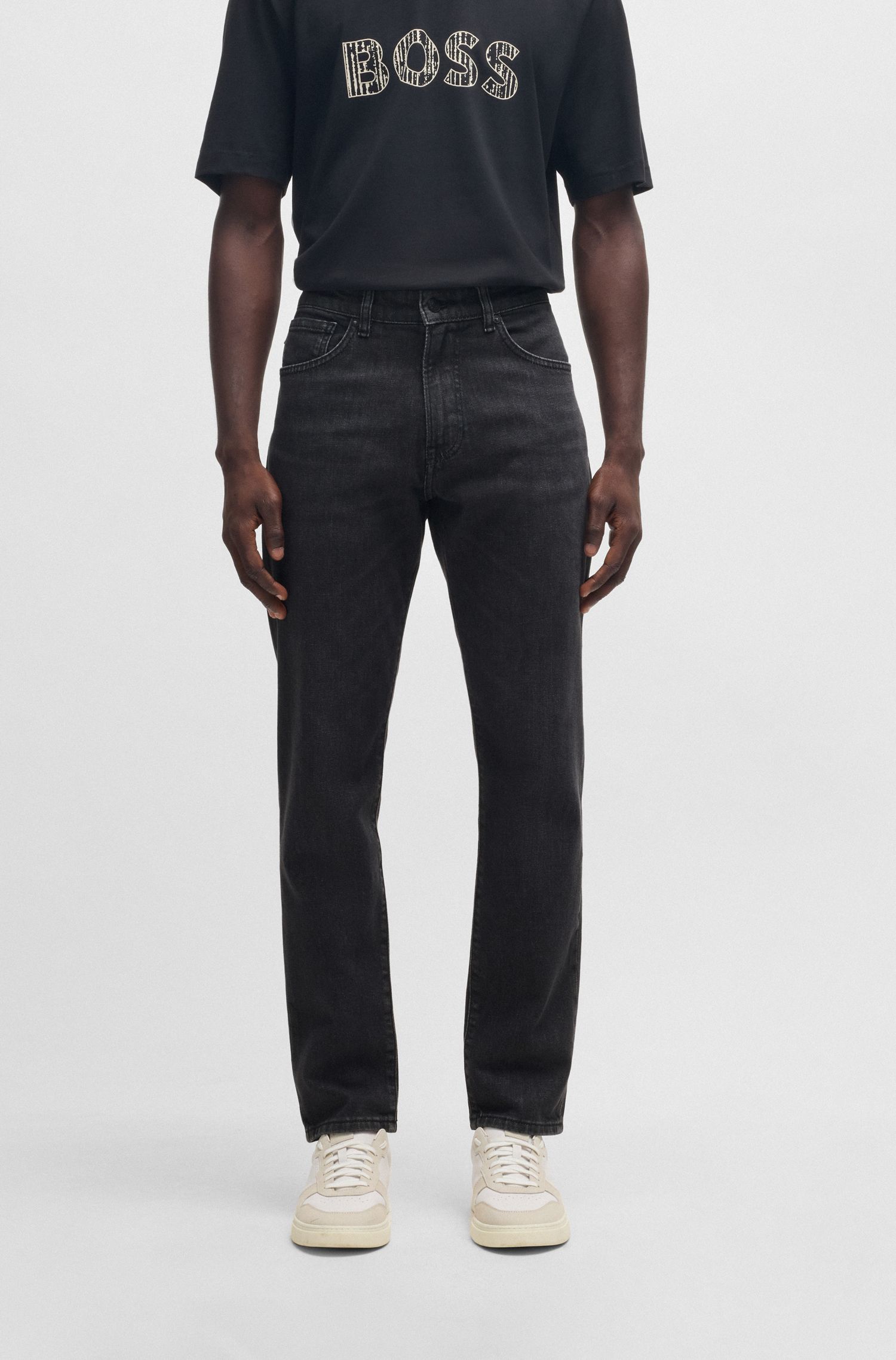 【BOSS博斯】黑色舒适弹力锥形牛仔裤