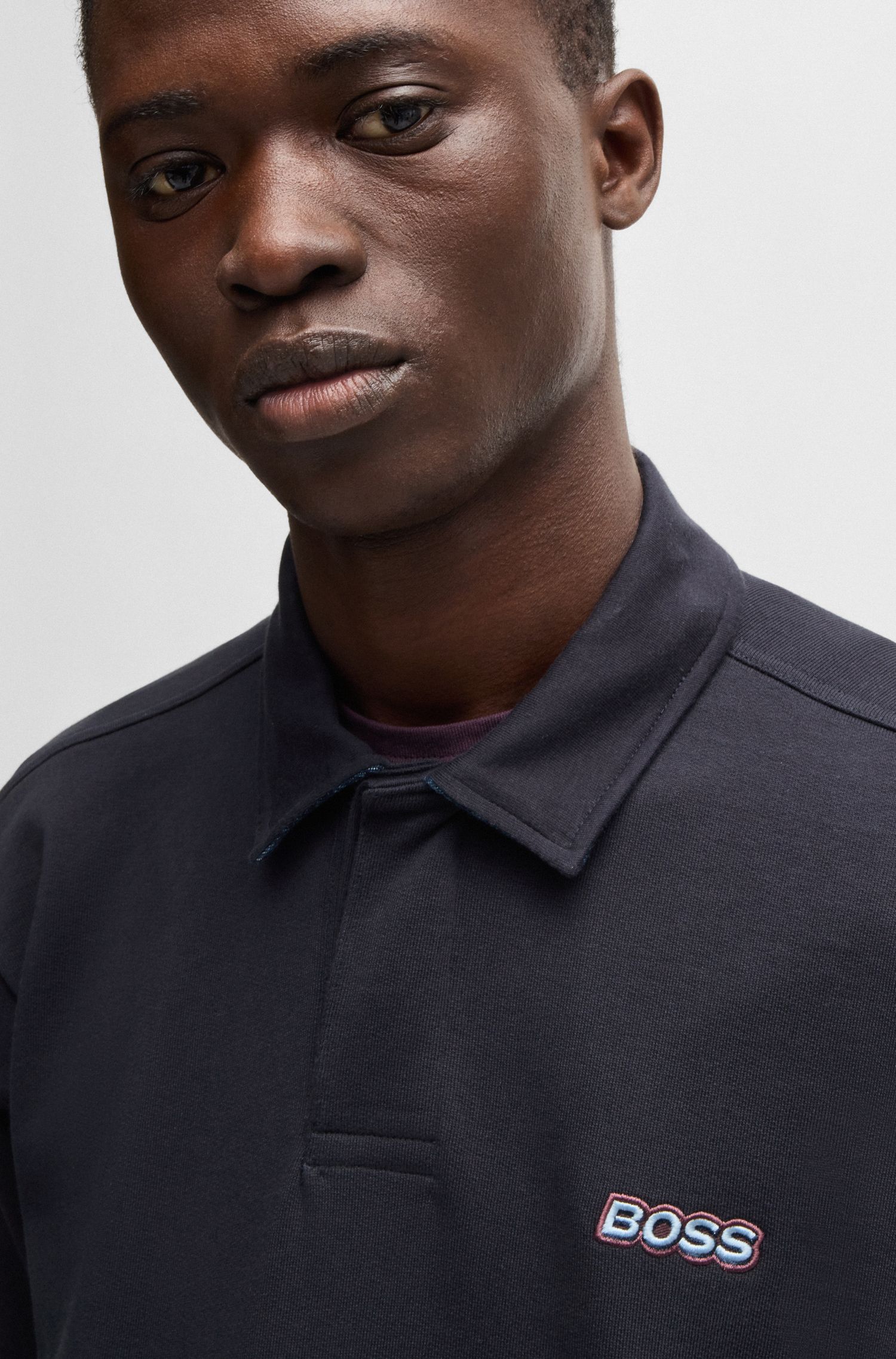 【BOSS博斯】徽标细节装饰棉质抓绒 Polo 领运动衫