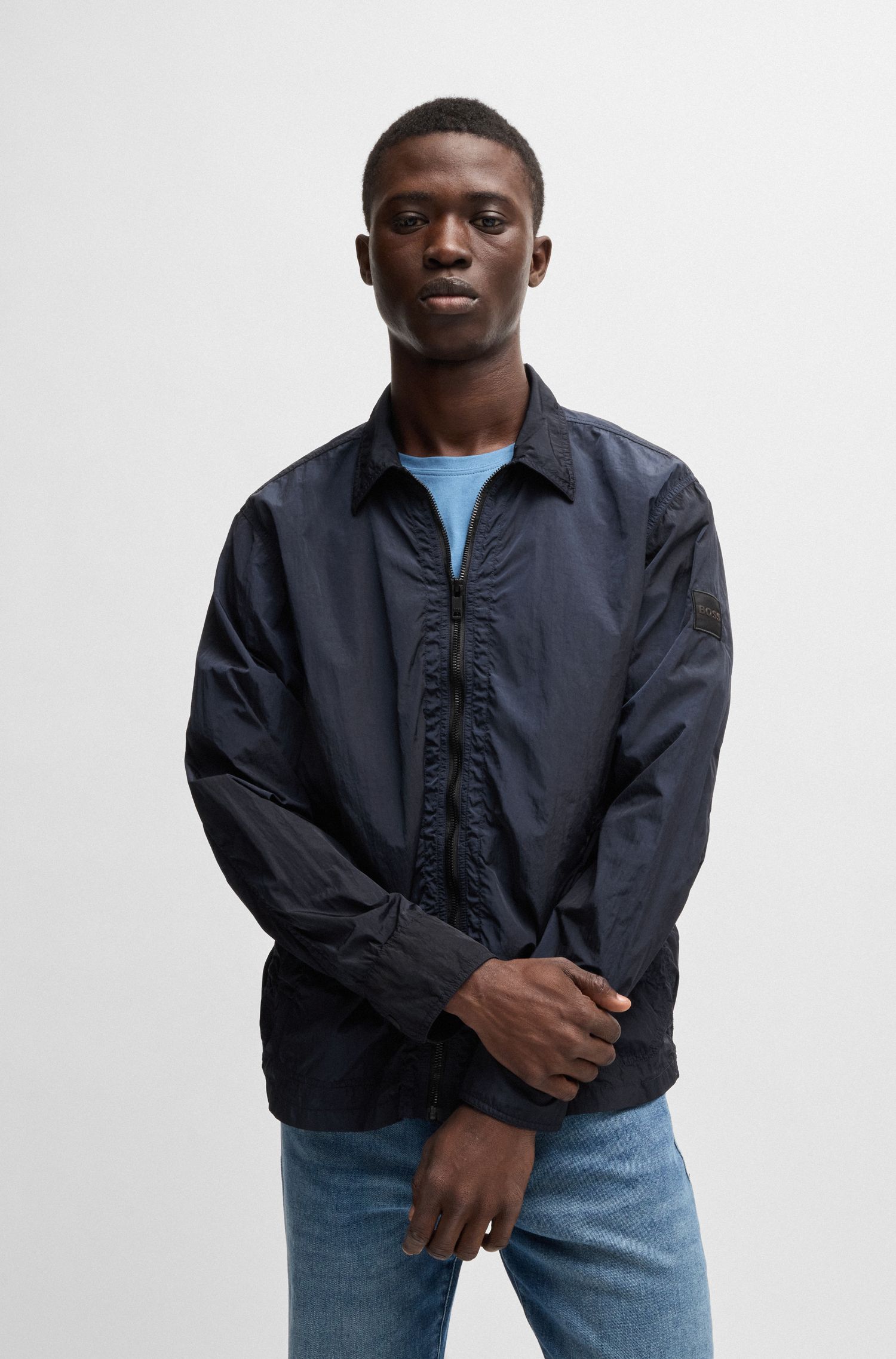 【BOSS博斯】徽标贴饰与正面拉链设计外套衬衫