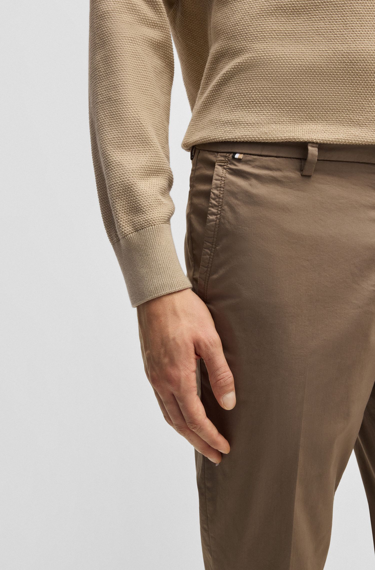 【BOSS博斯】棉质混纺修身缎面长裤