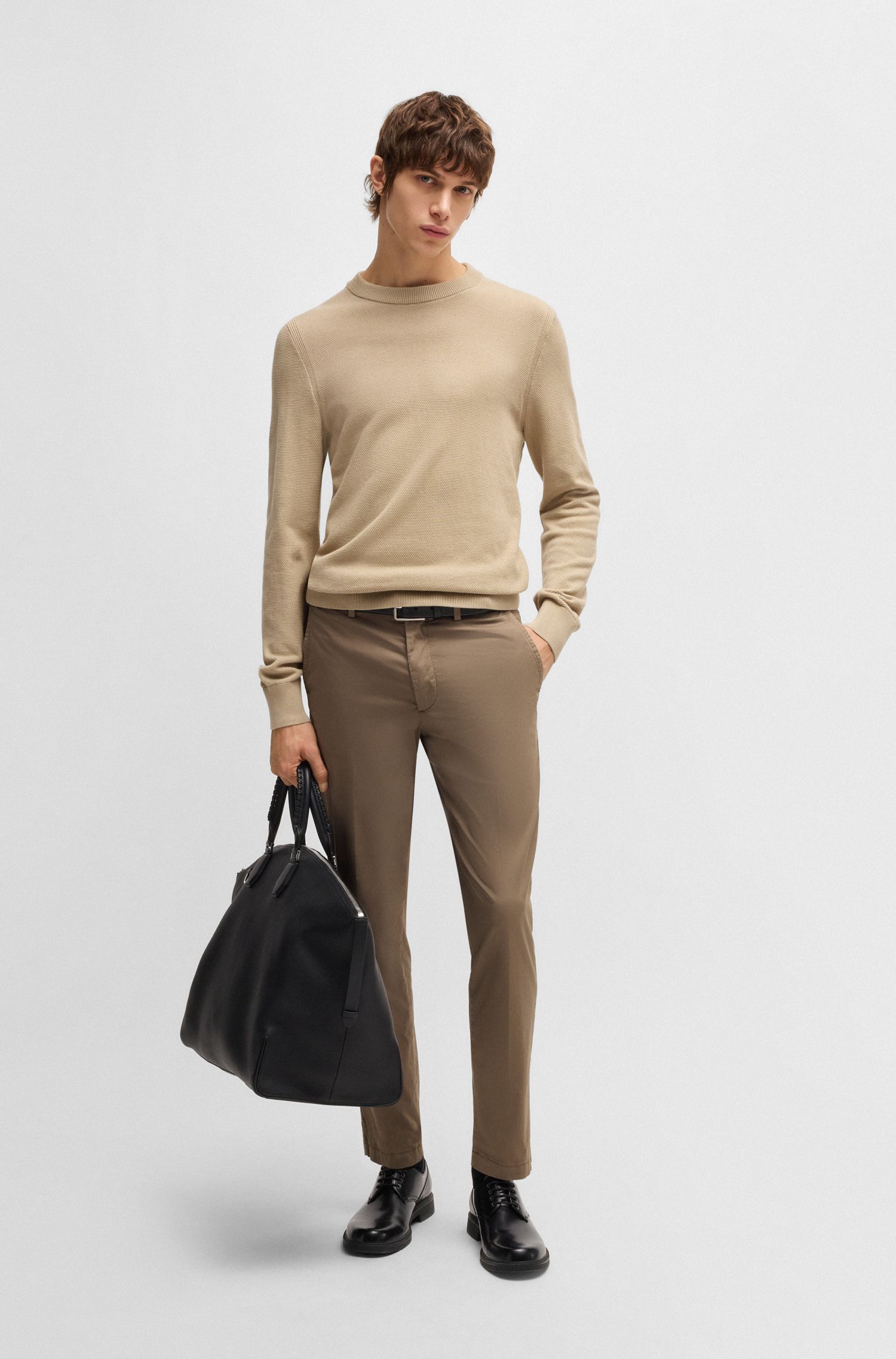 【BOSS博斯】棉质混纺修身缎面长裤