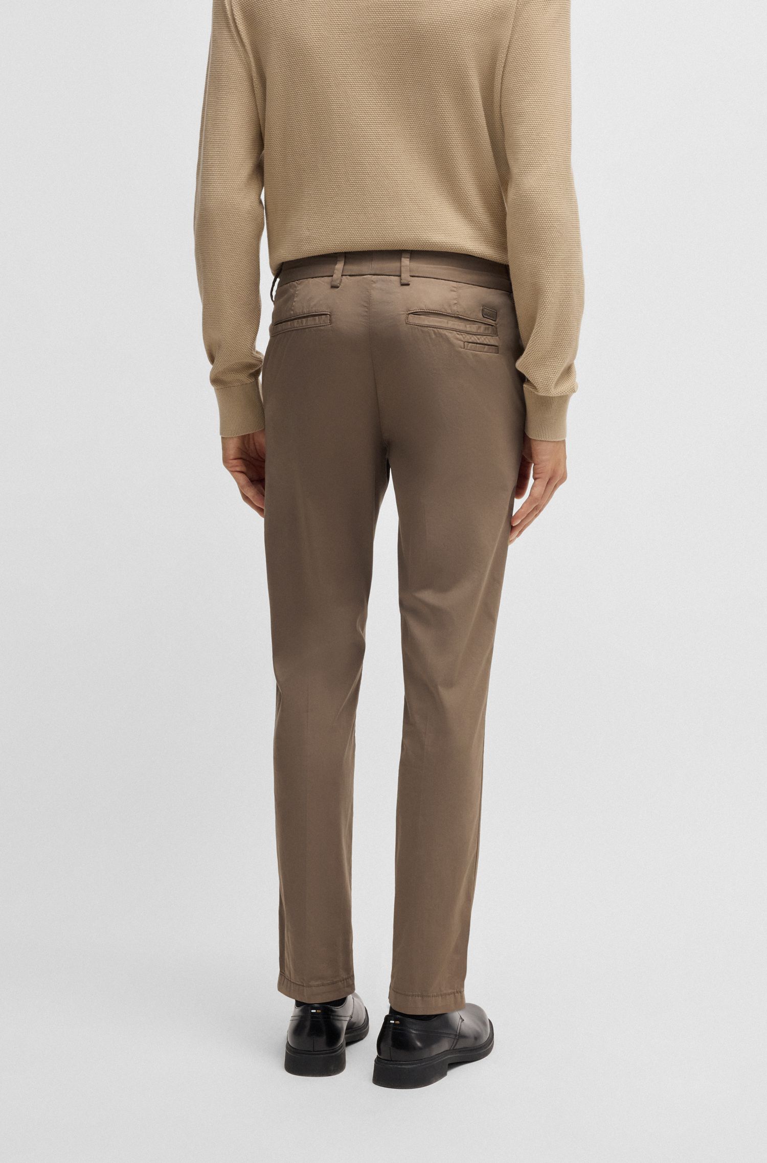 【BOSS博斯】棉质混纺修身缎面长裤