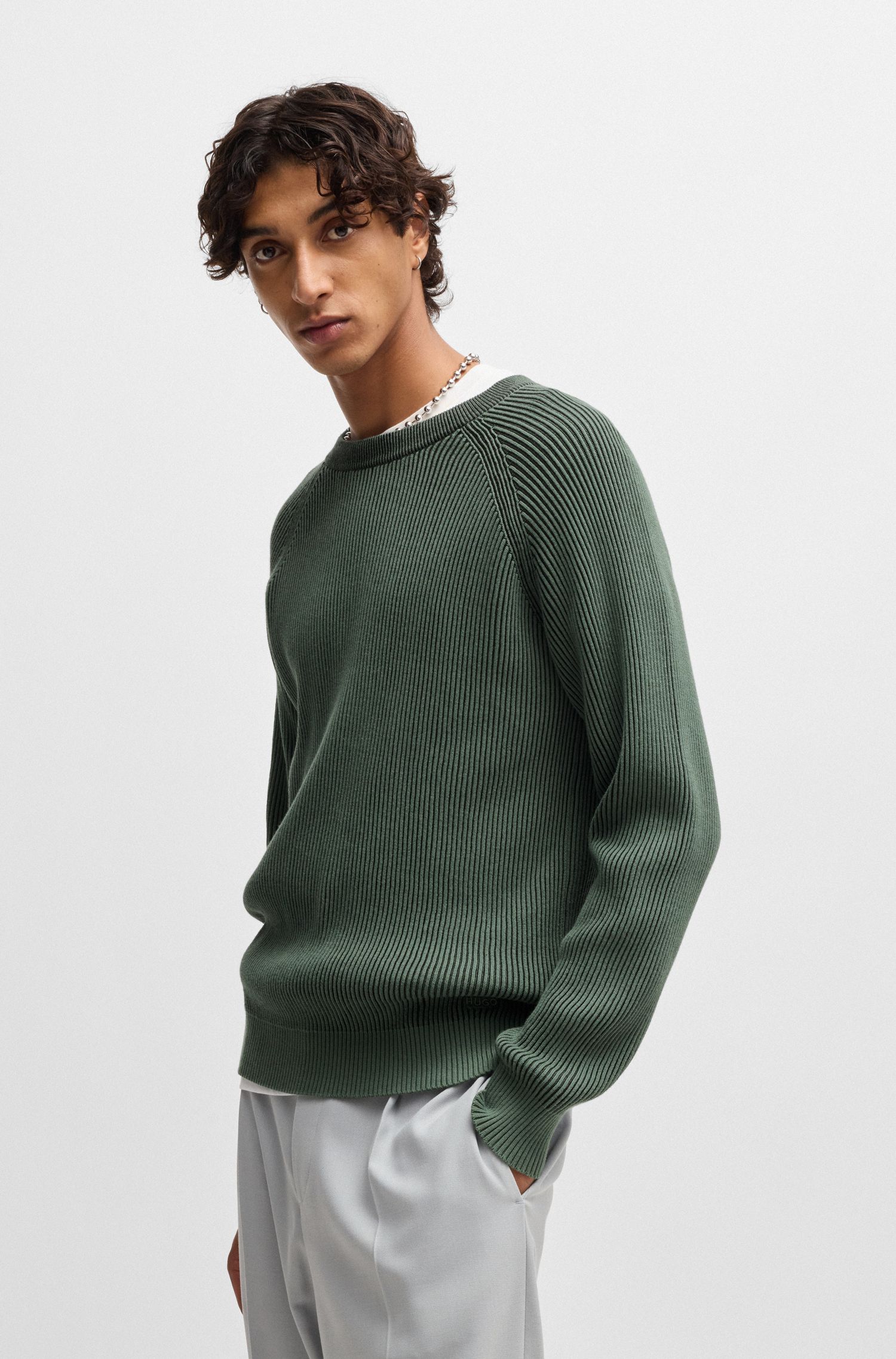 【HUGO雨果】双色罗纹棉质毛衣