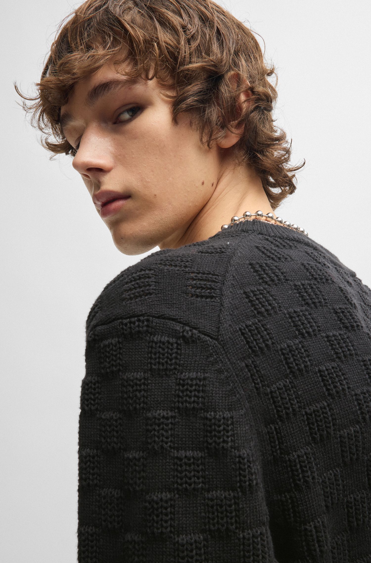 【HUGO雨果】提花图案装饰宽松版型棉质毛衣