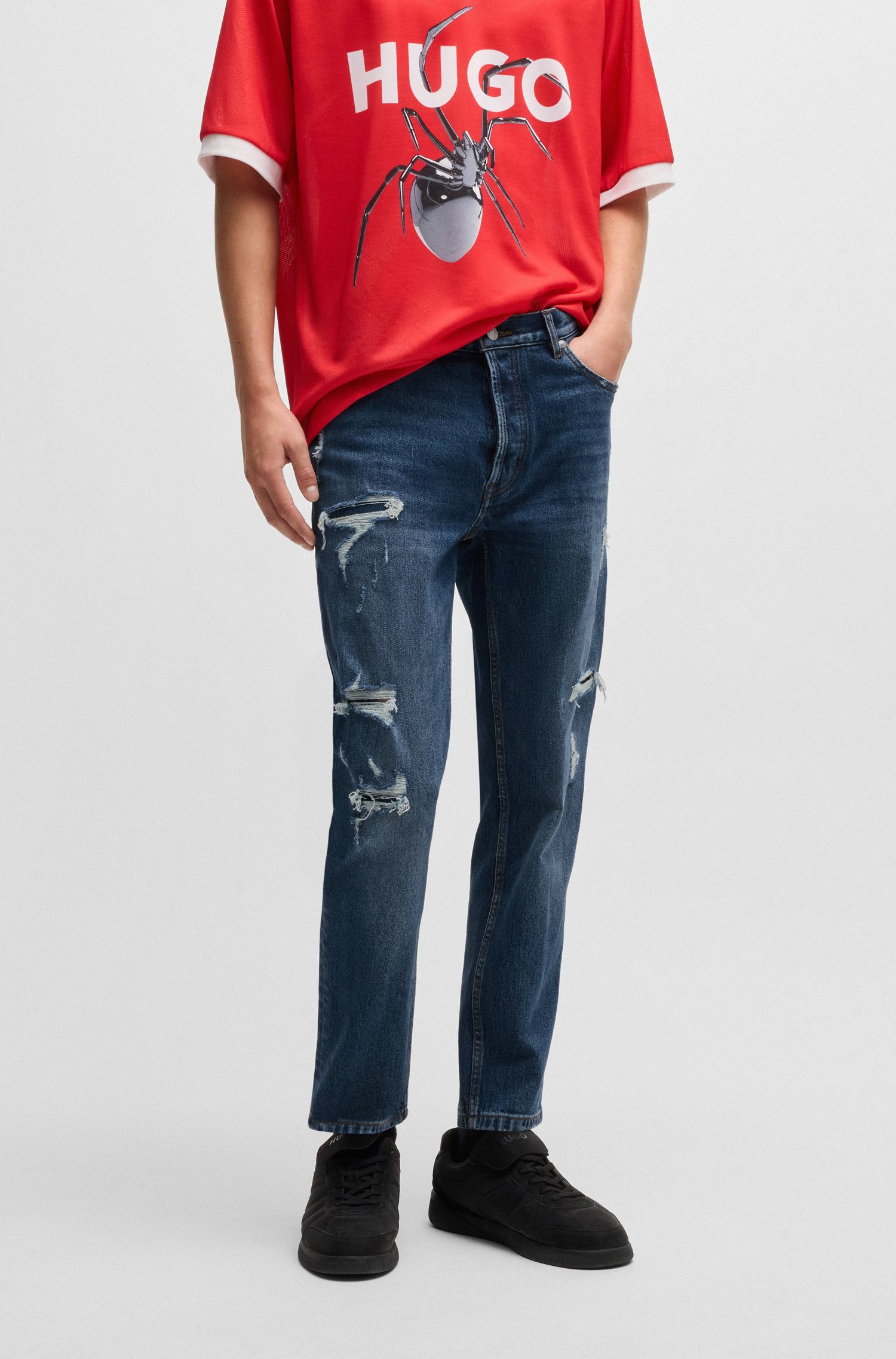 【HUGO雨果】做旧款深蓝色锥形牛仔裤