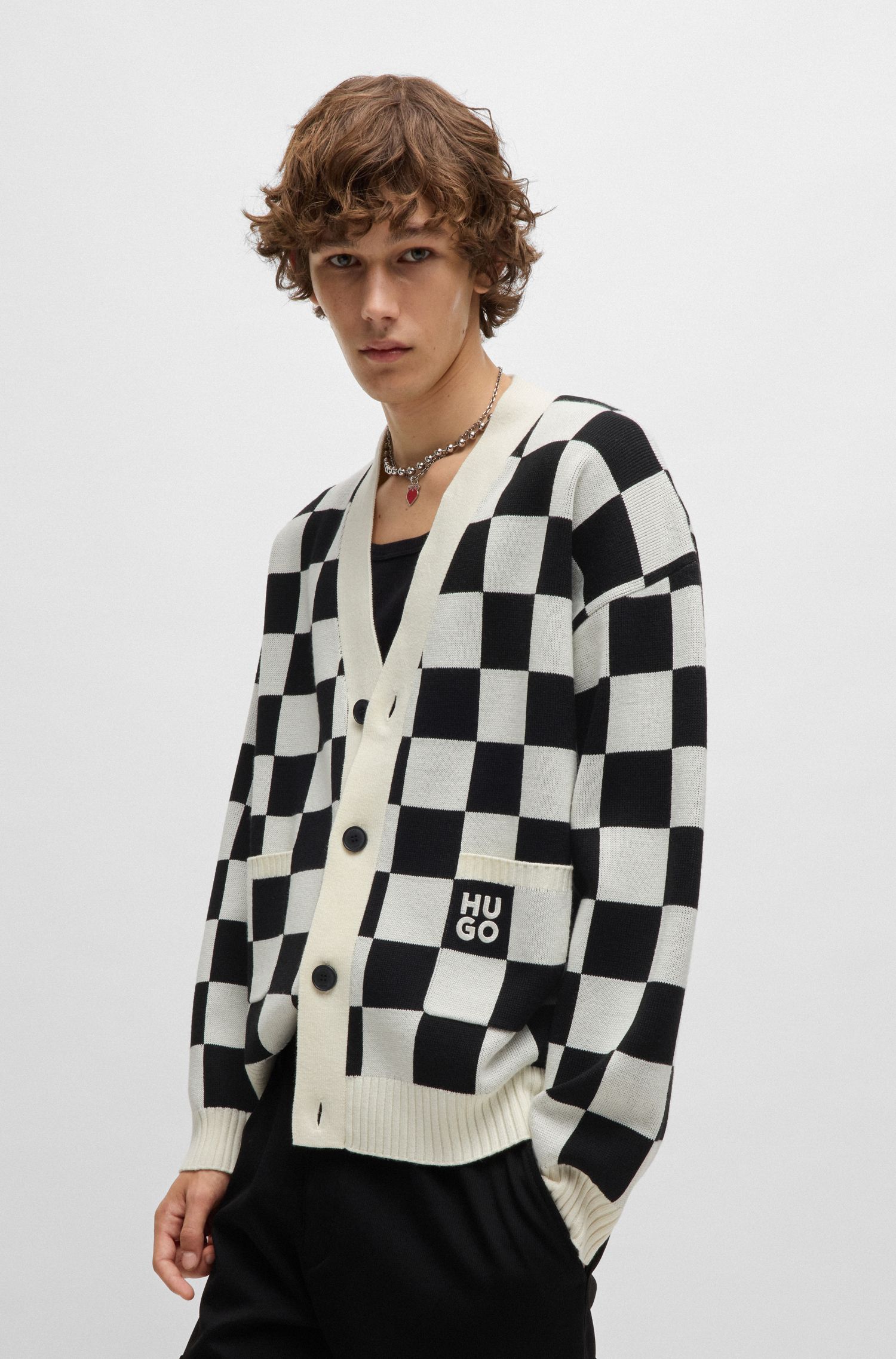 【HUGO雨果】格纹图案开衫