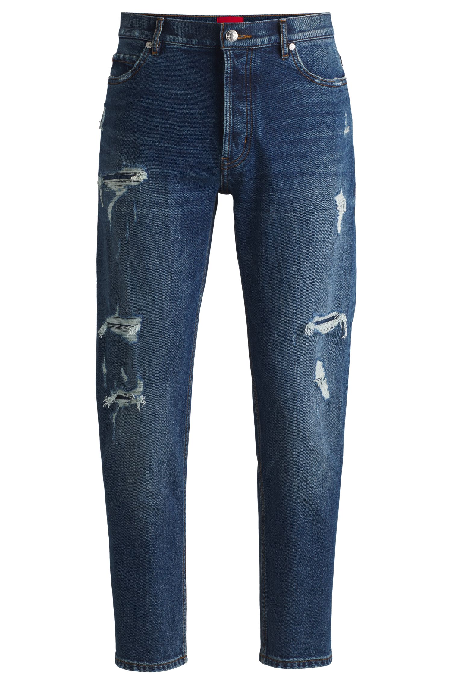 【HUGO雨果】做旧款深蓝色锥形牛仔裤