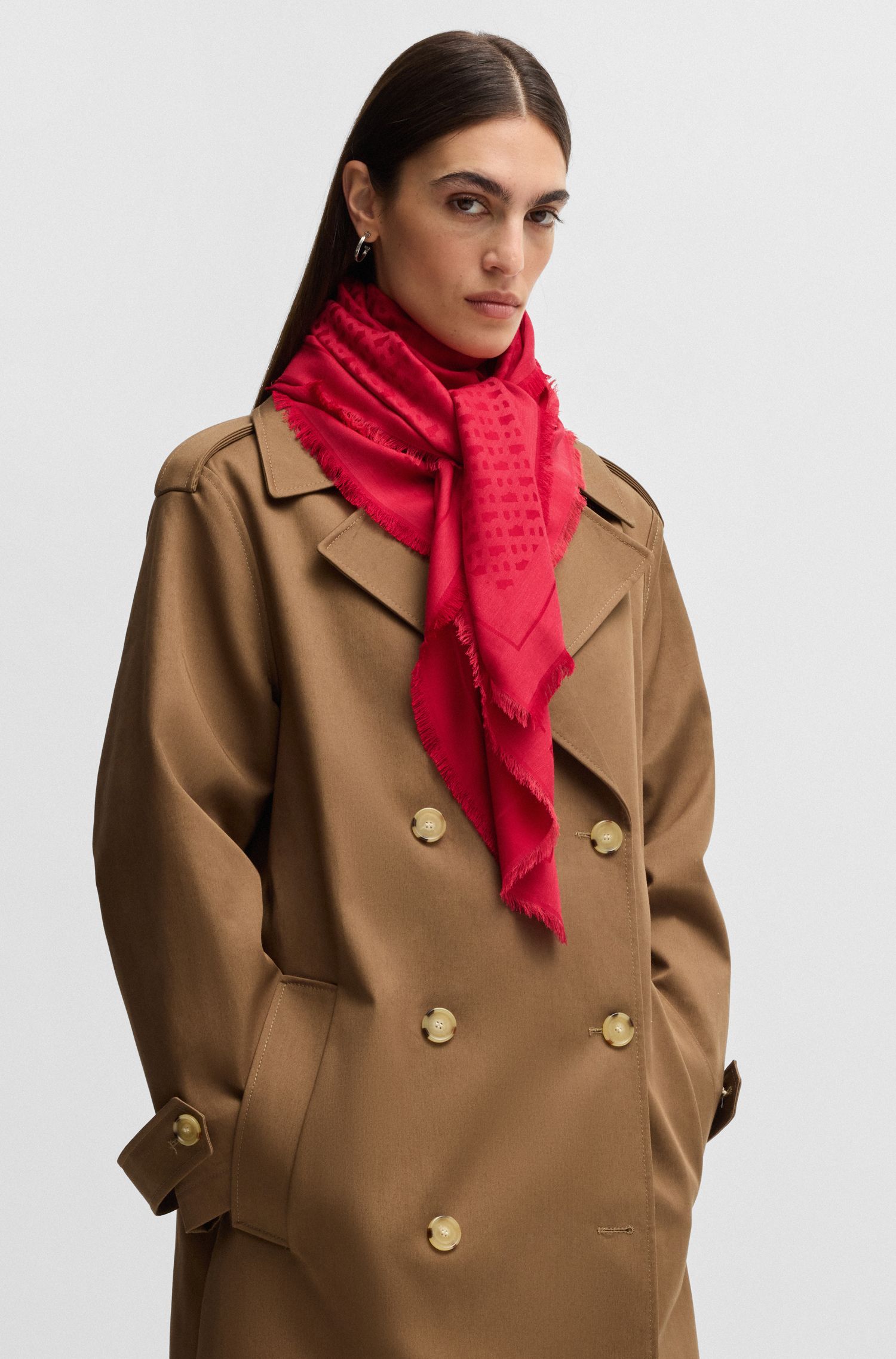 【BOSS博斯】莫代尔和羊毛混纺交织字母提花围巾