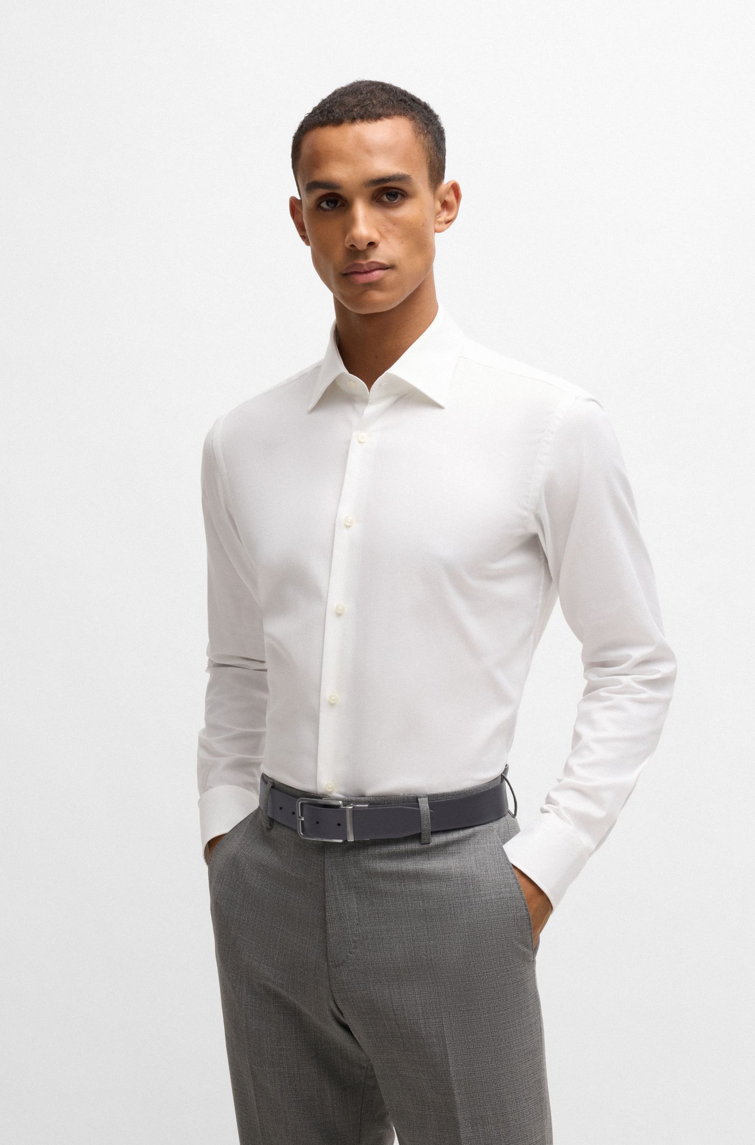 【BOSS博斯】粒面和纯色皮革双面腰带