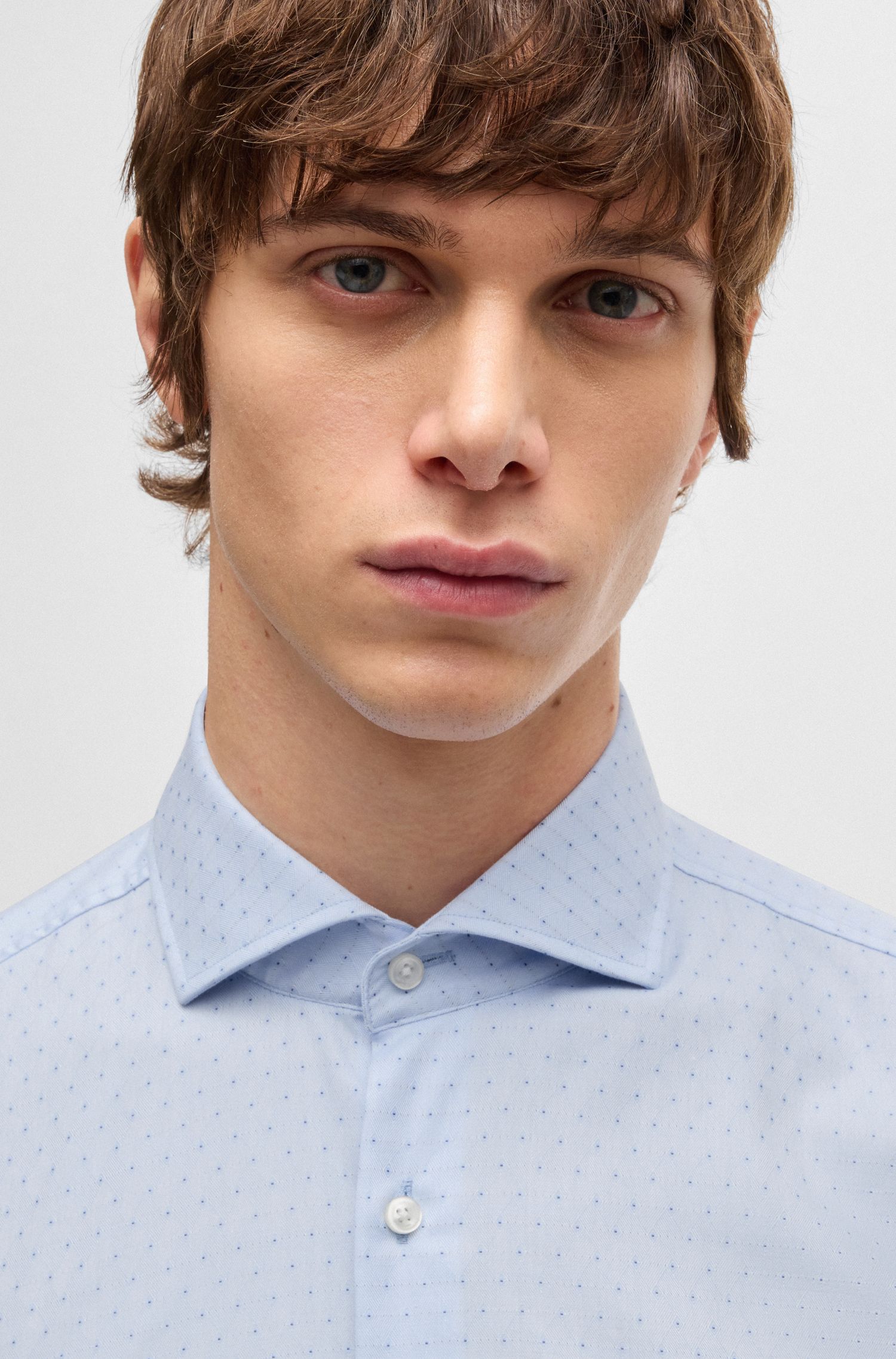 【BOSS博斯】纹理棉质修身衬衫