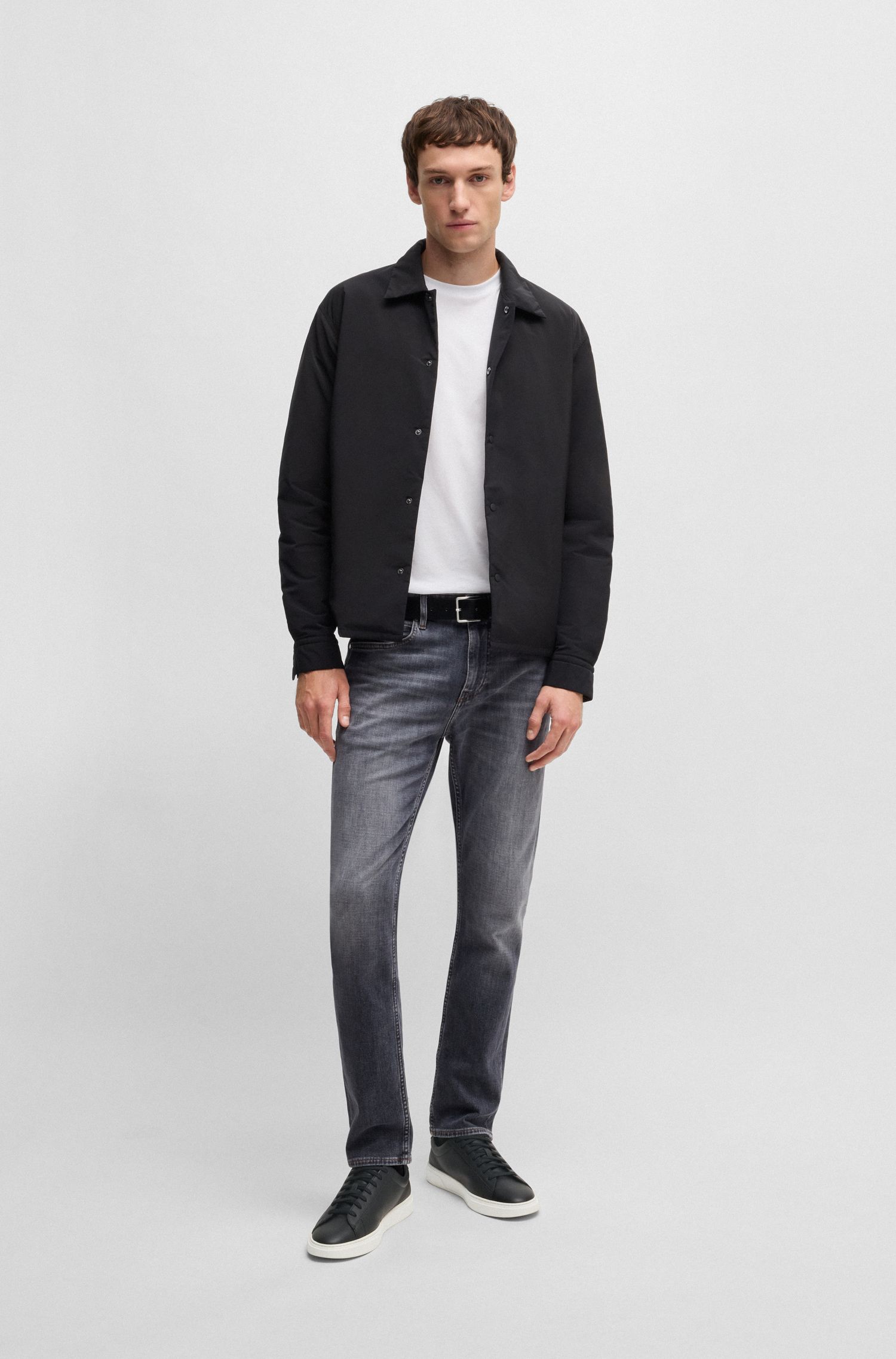 【BOSS博斯】徽标点缀系带抛光皮革运动鞋