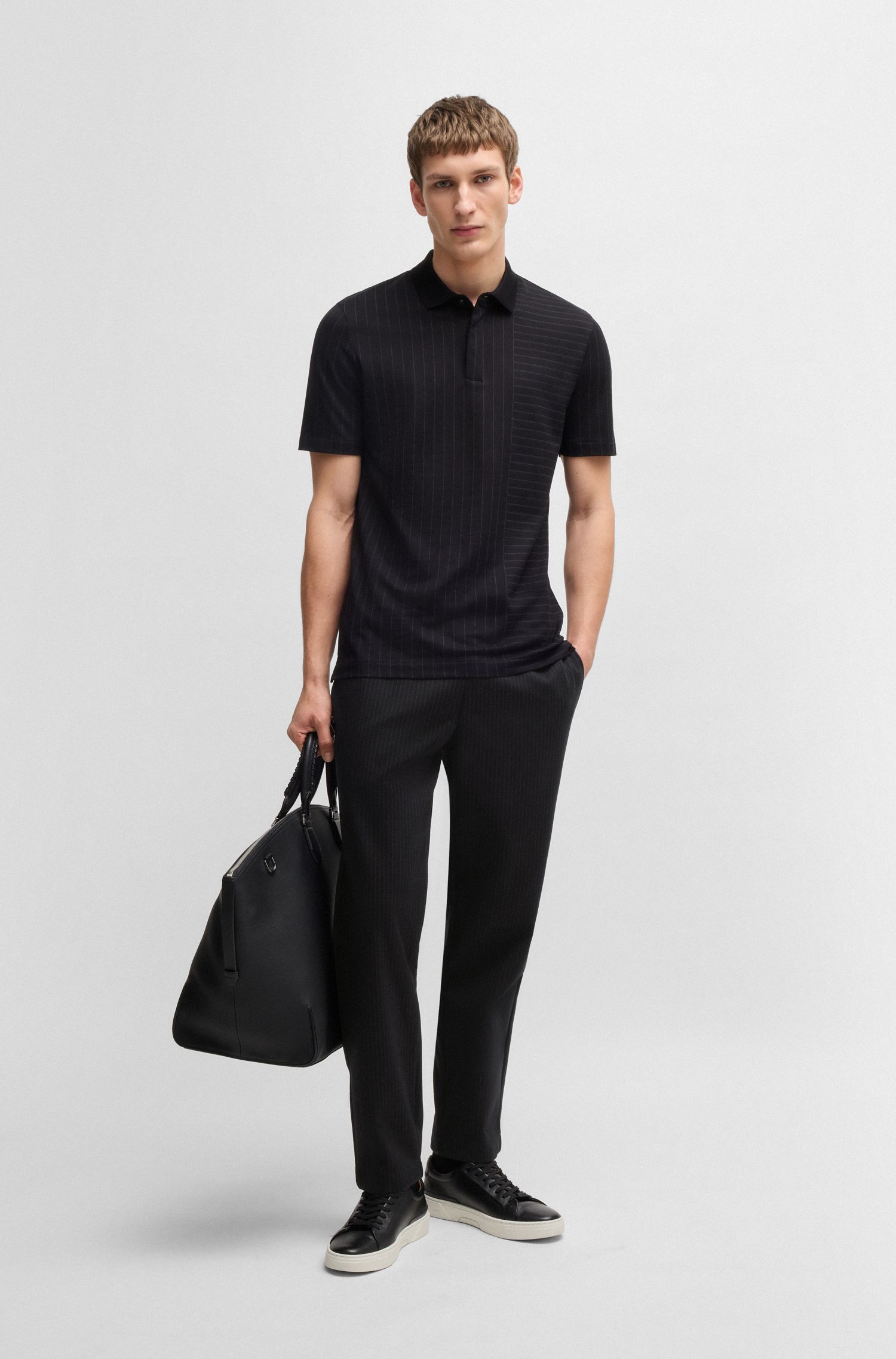 【BOSS博斯】细条纹装饰棉质混纺常规版型运动裤