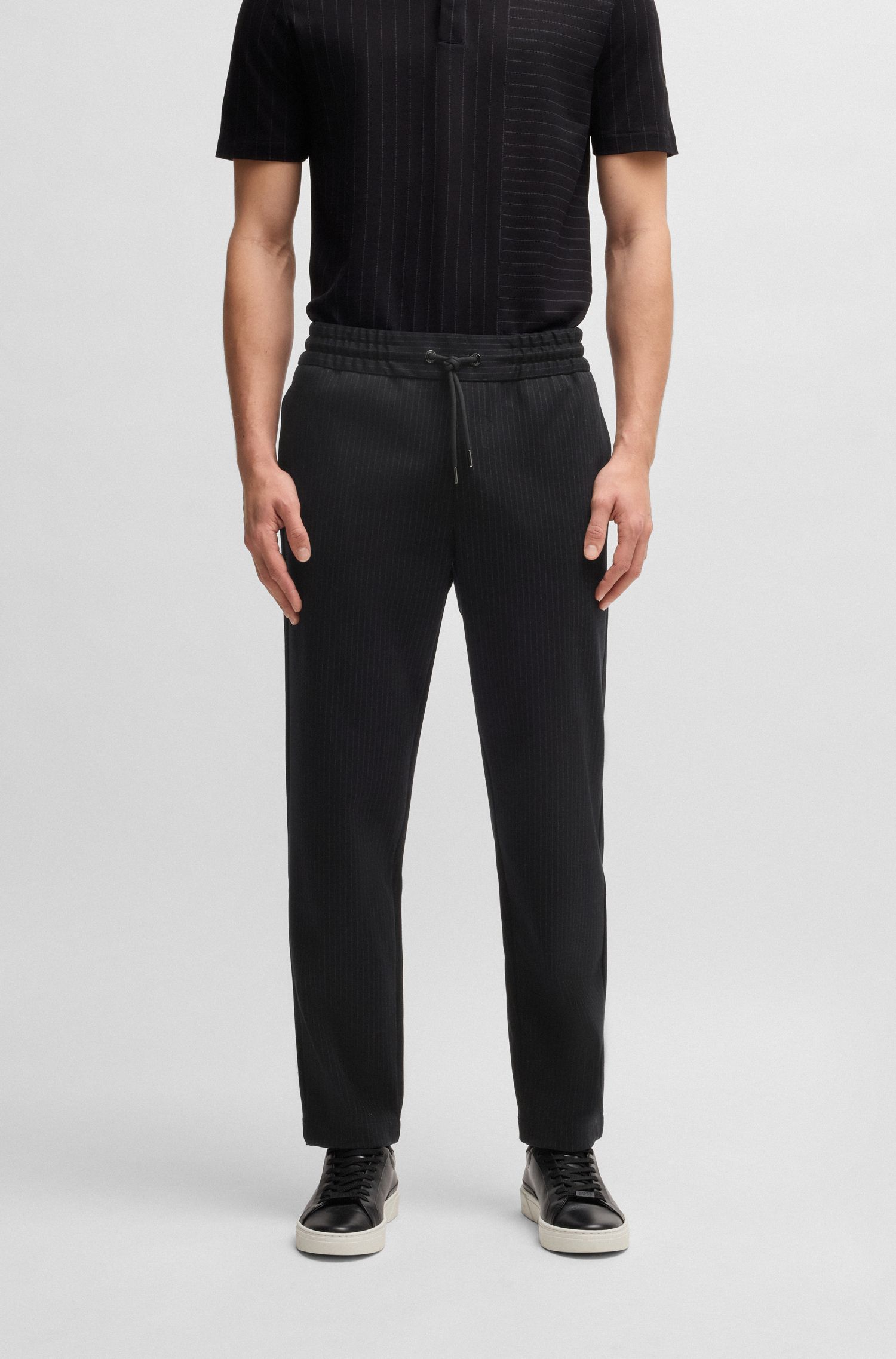 【BOSS博斯】细条纹装饰棉质混纺常规版型运动裤