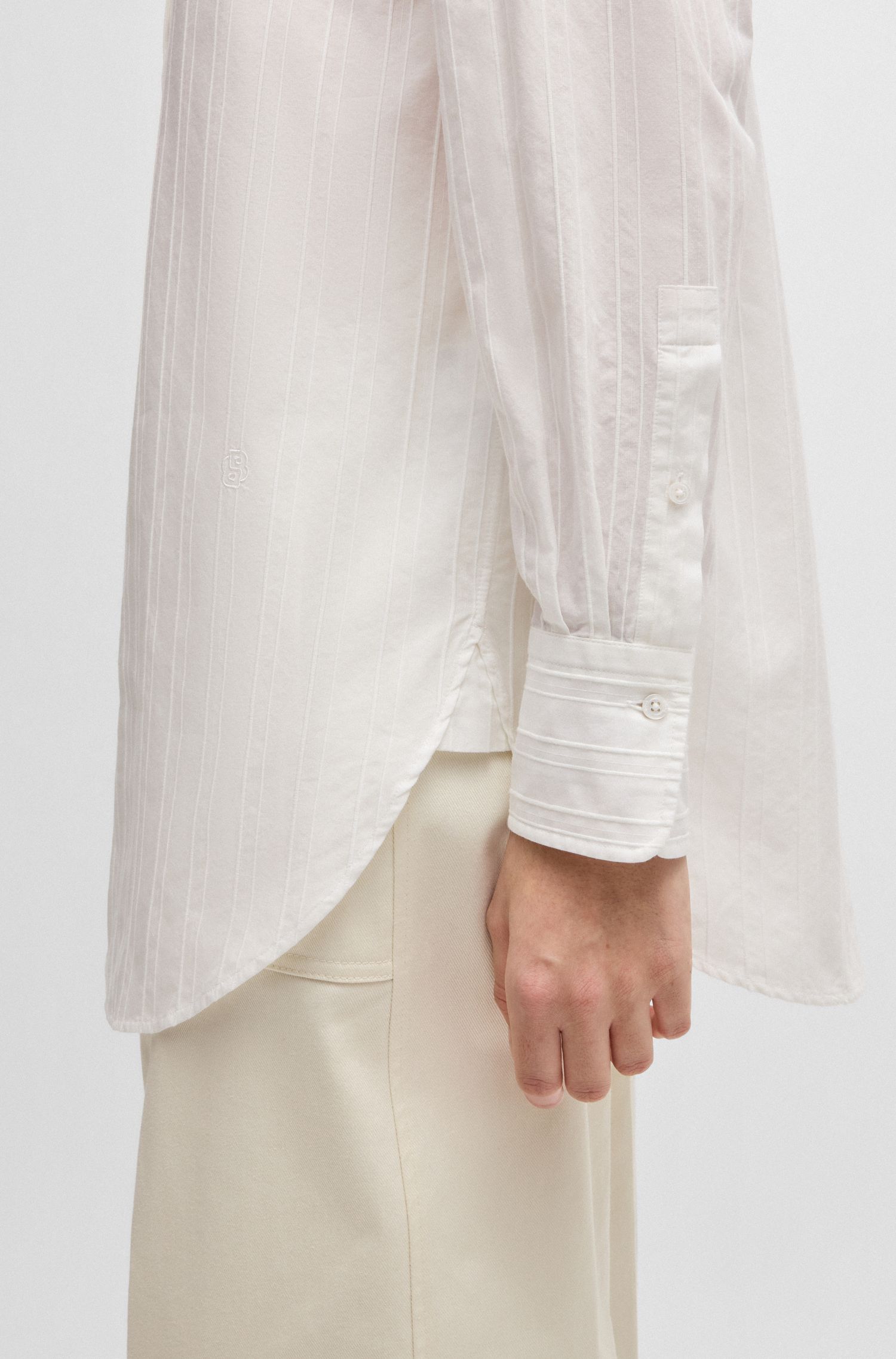 【BOSS博斯】宽松版条纹图案棉质女士衬衫