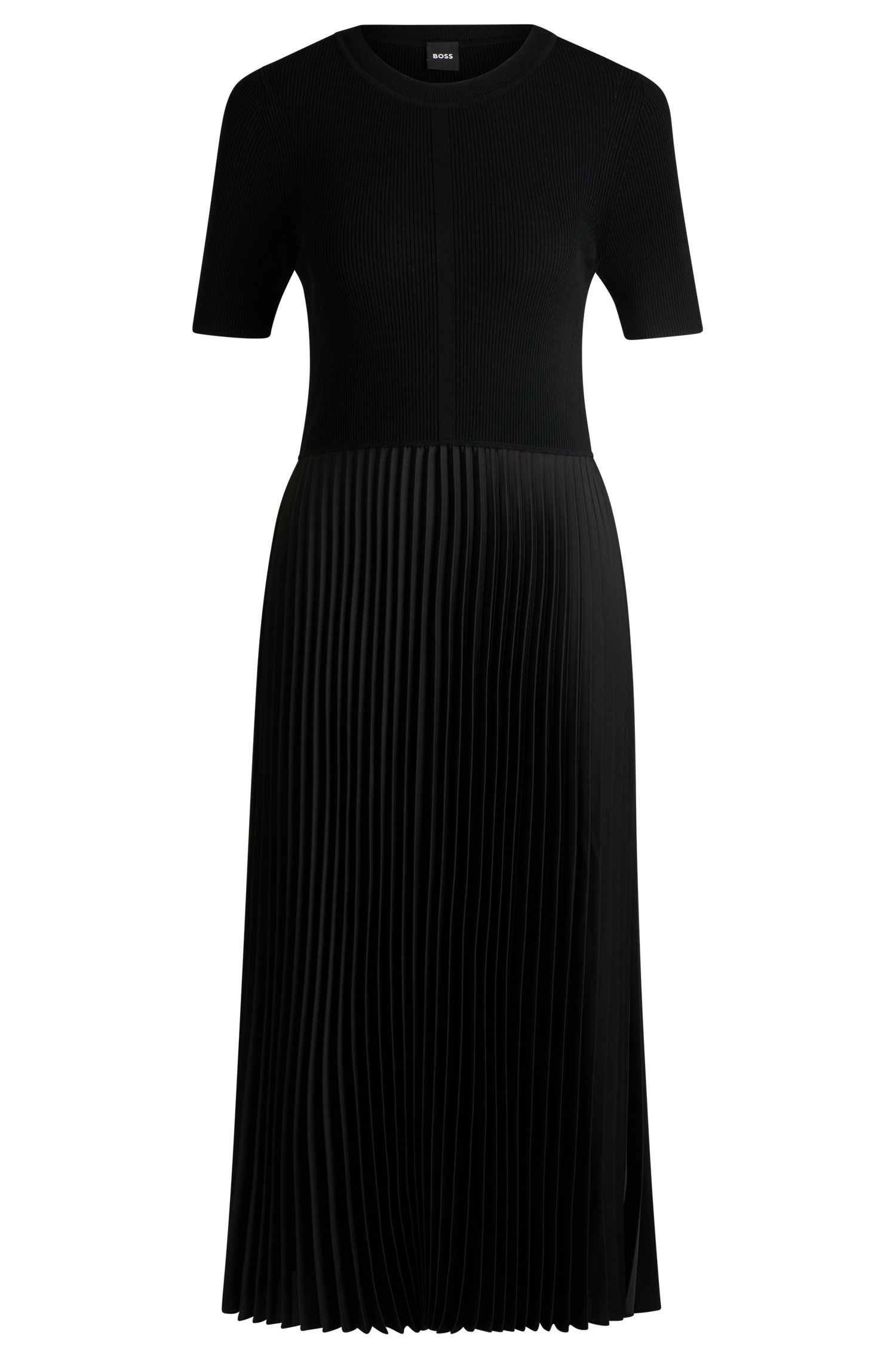 【BOSS博斯】打褶裙摆混合材质连衣裙