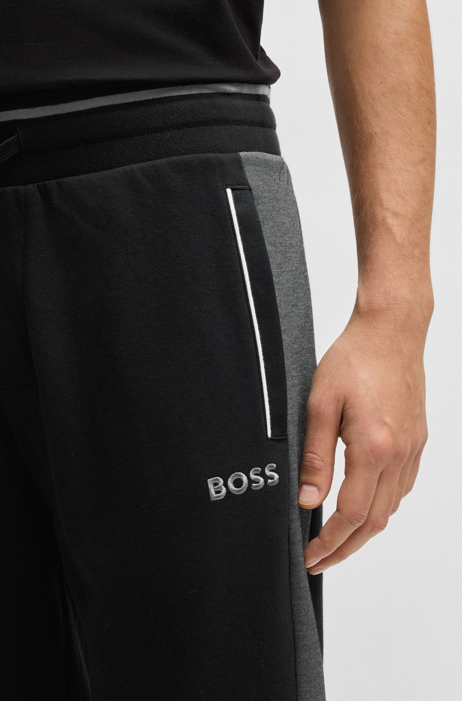 【BOSS博斯】撞色滚边棉质混纺运动裤