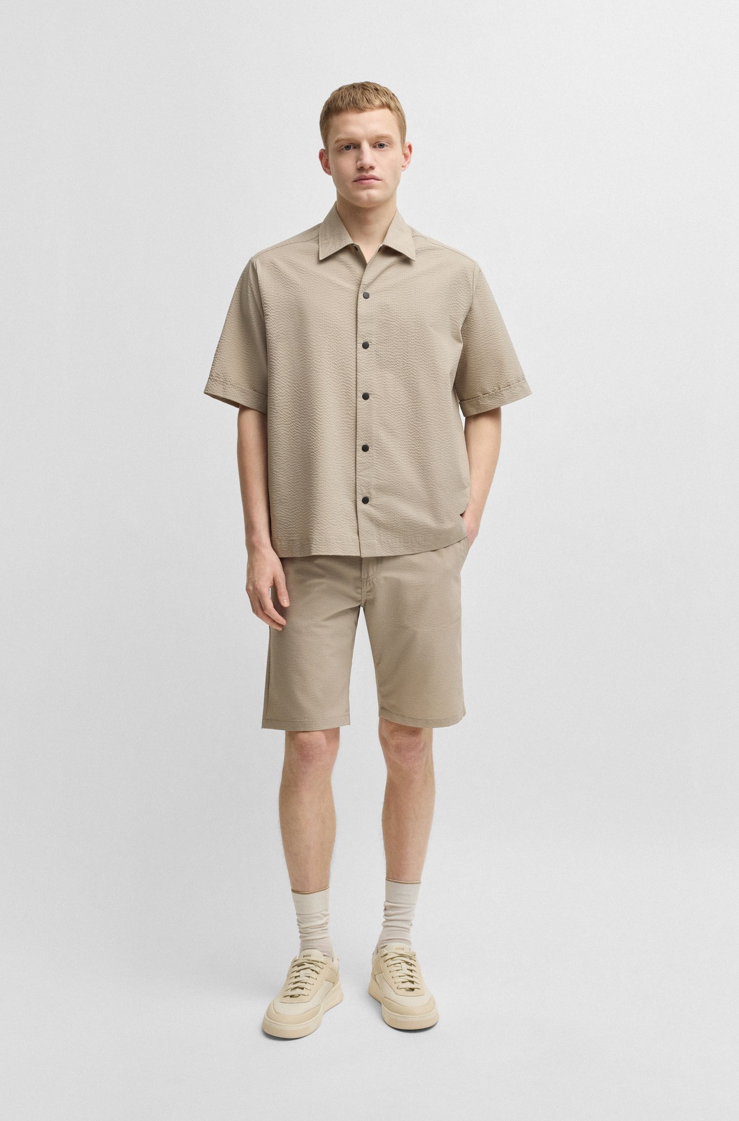 【BOSS博斯】弹力泡泡纱宽松版型衬衫