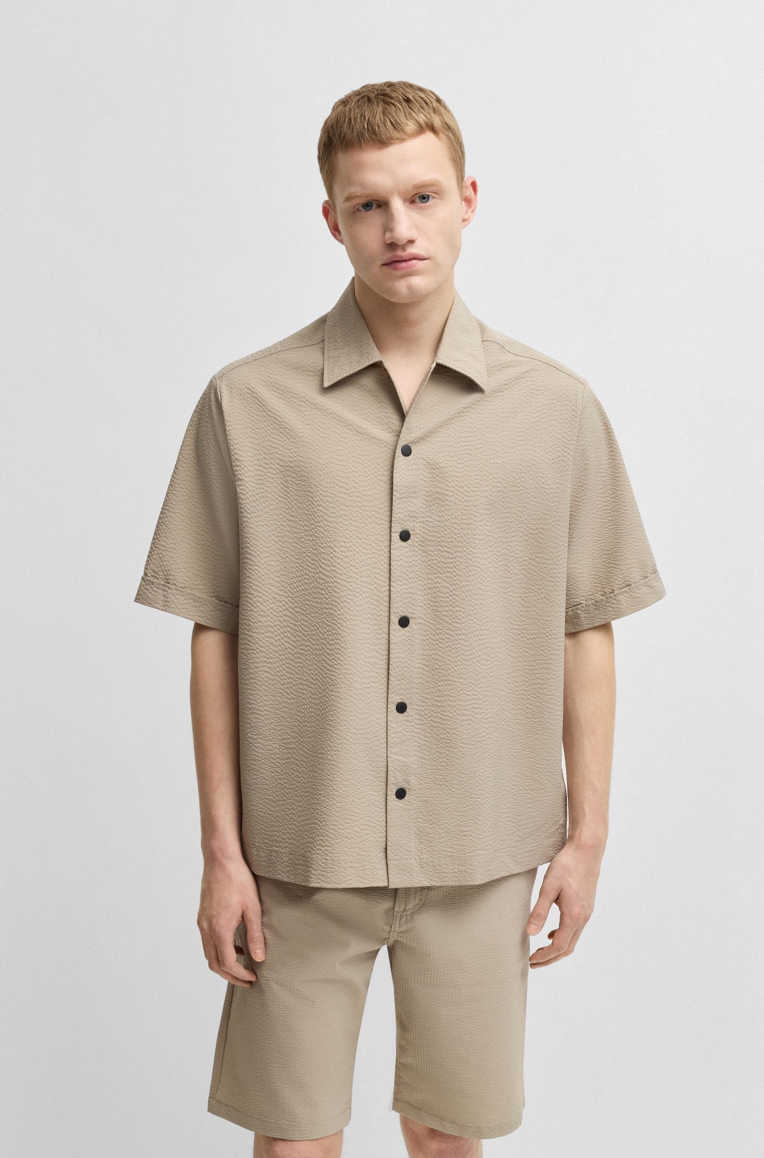 【BOSS博斯】弹力泡泡纱宽松版型衬衫