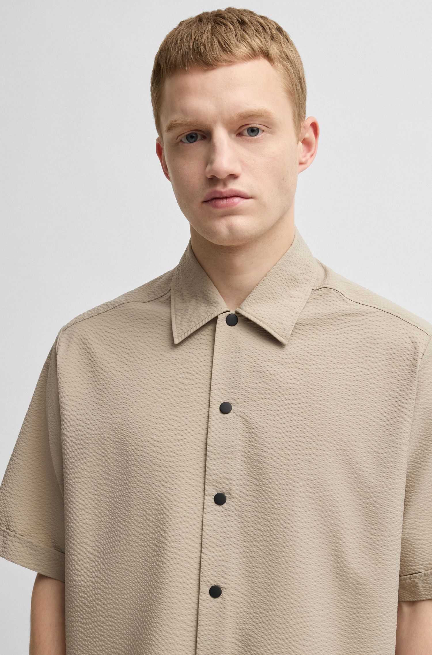 【BOSS博斯】弹力泡泡纱宽松版型衬衫