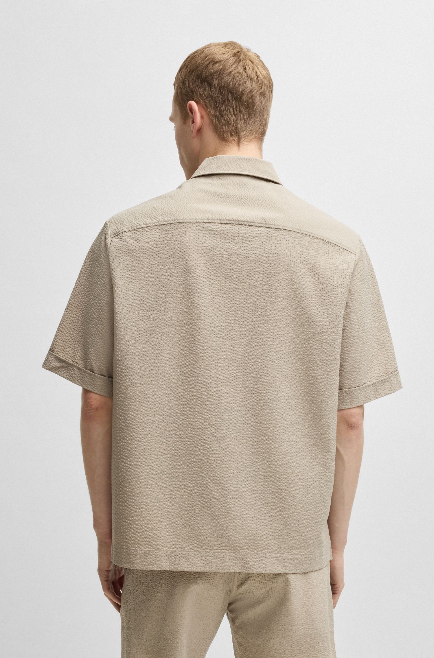 【BOSS博斯】弹力泡泡纱宽松版型衬衫