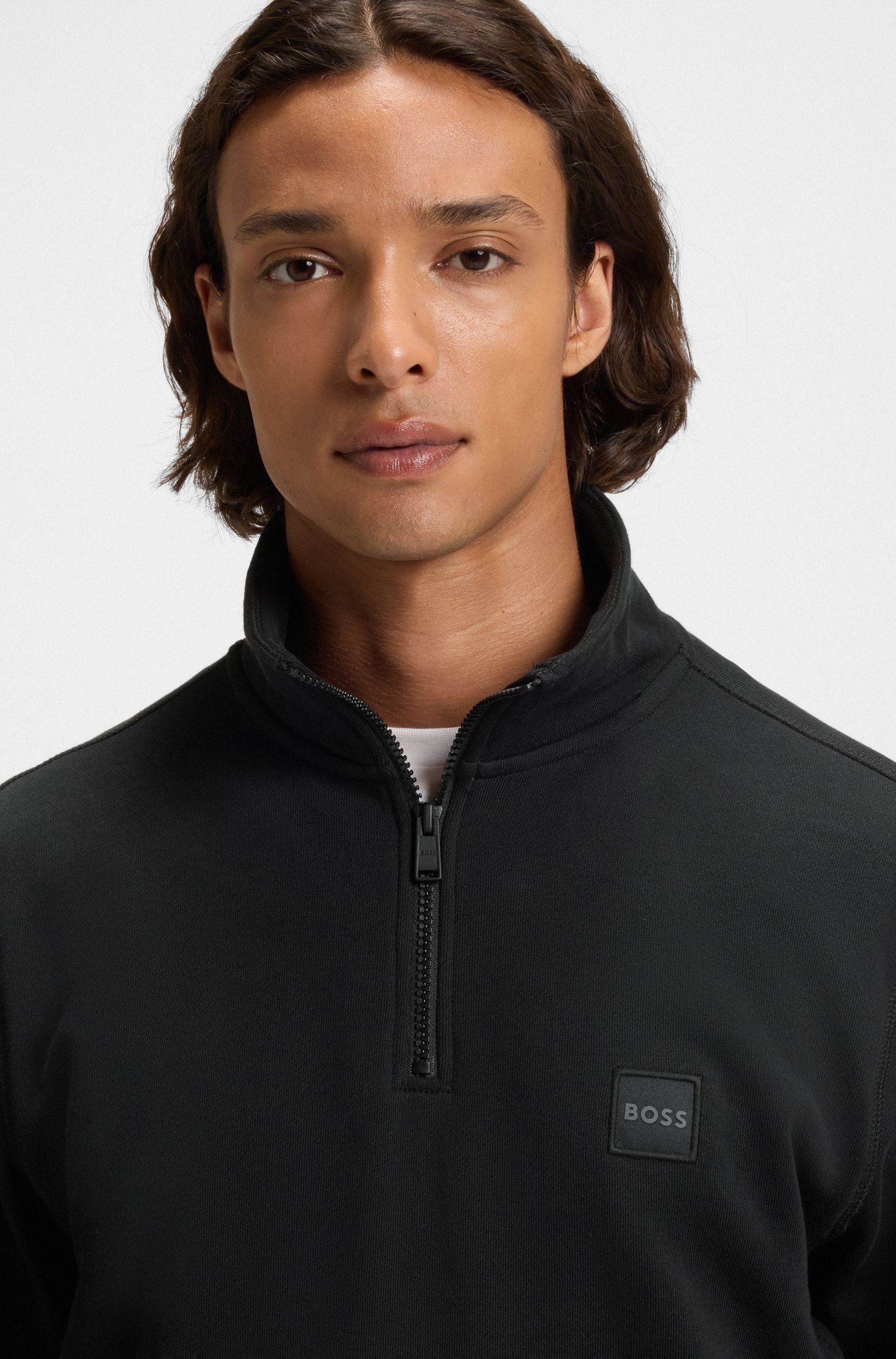 【BOSS博斯】棉质毛巾布拉链领卫衣