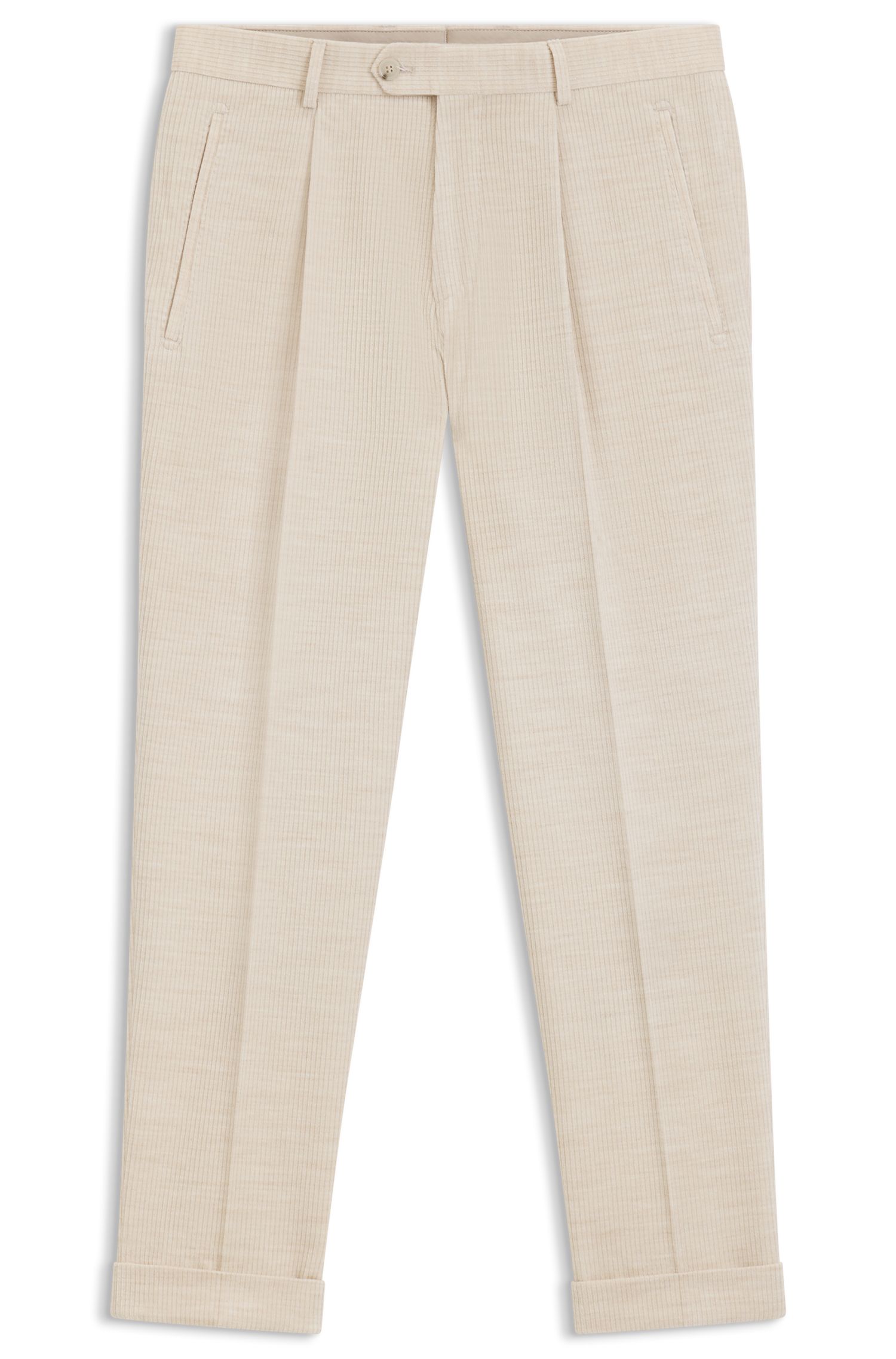 【BOSS博斯】羊驼毛棉质混纺灯芯绒宽松版型长裤