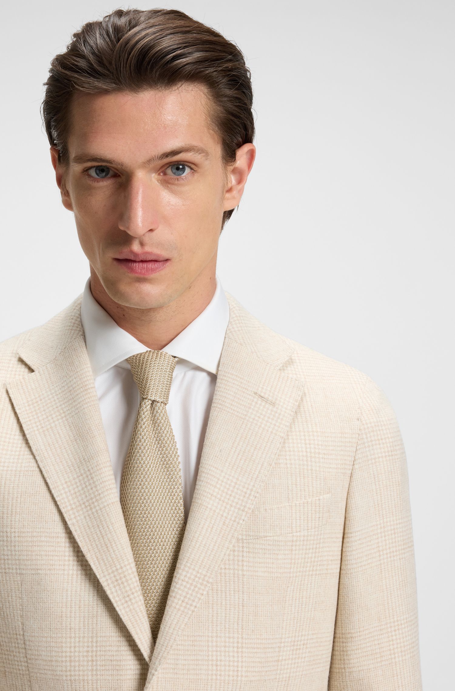 【BOSS博斯】格纹羊驼毛混纺面料修身西装外套