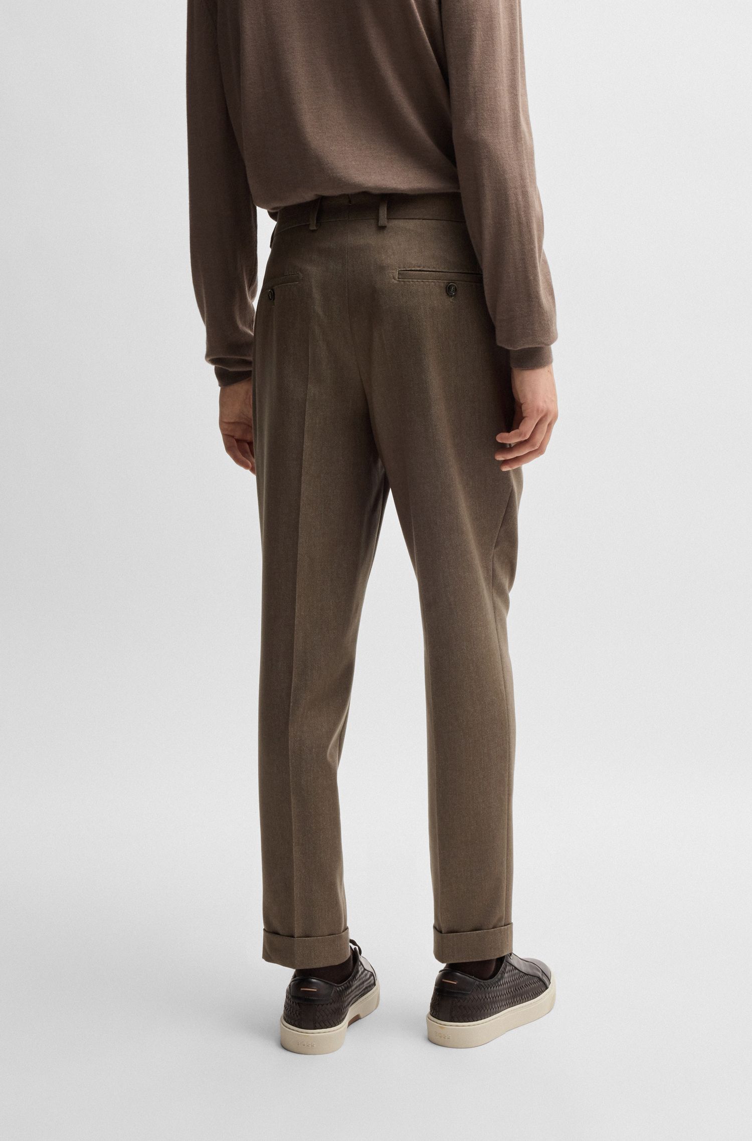 【BOSS博斯】纹理羊毛宽松版长裤