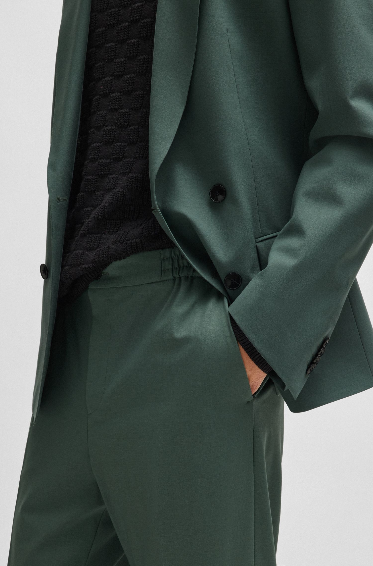 【HUGO雨果】羊毛混纺府绸修身长裤