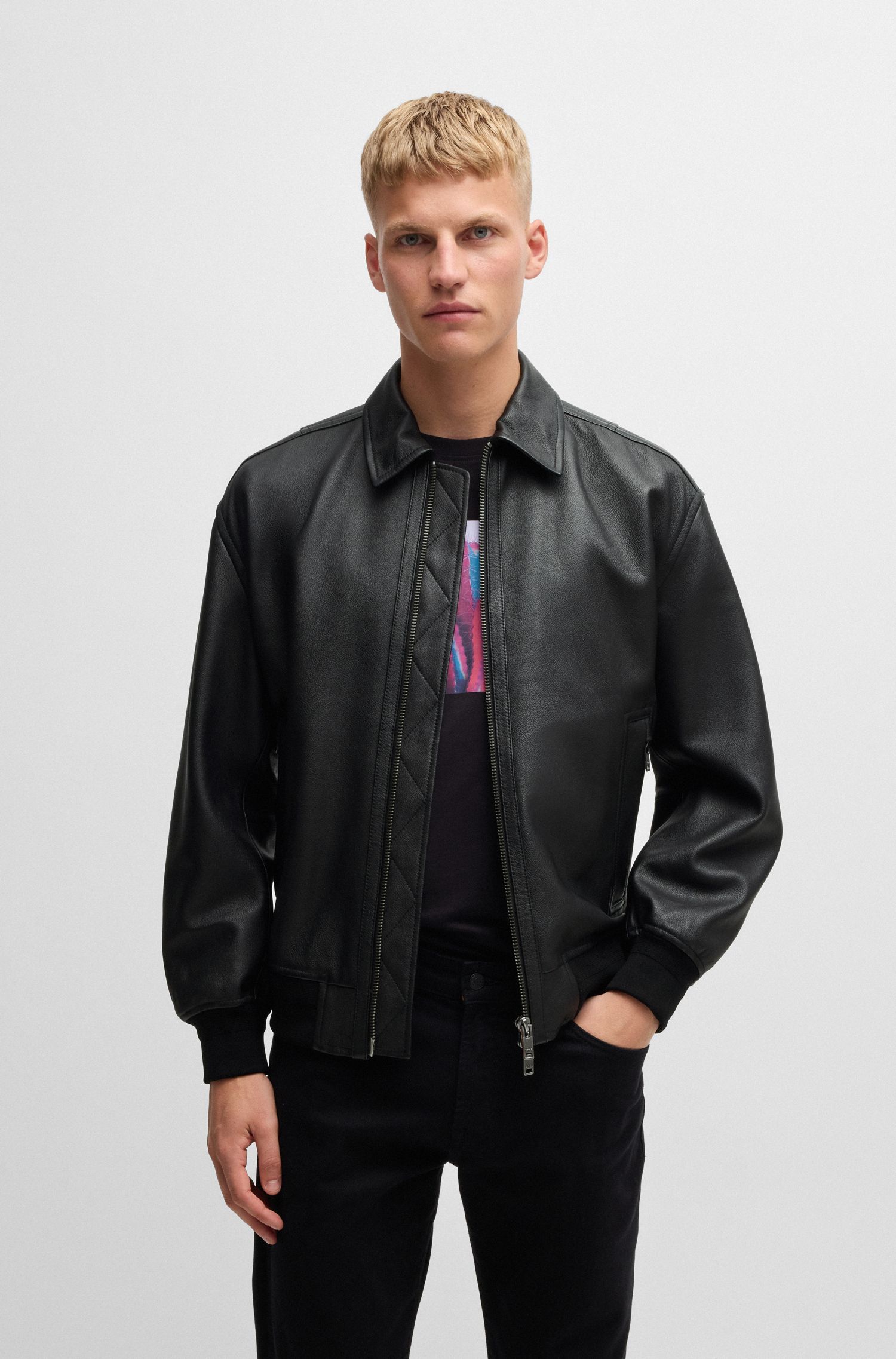 【BOSS博斯】工艺皮革宽松飞行员夹克