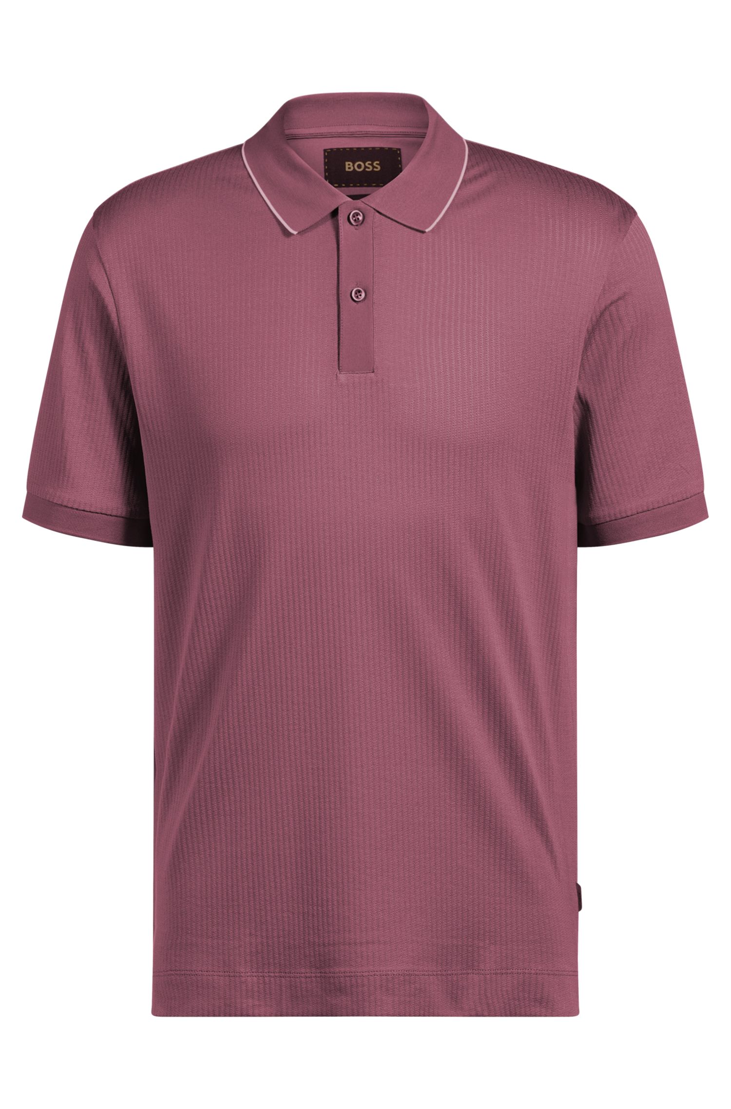 【BOSS博斯】条纹结构棉和真丝混纺 Polo 衫