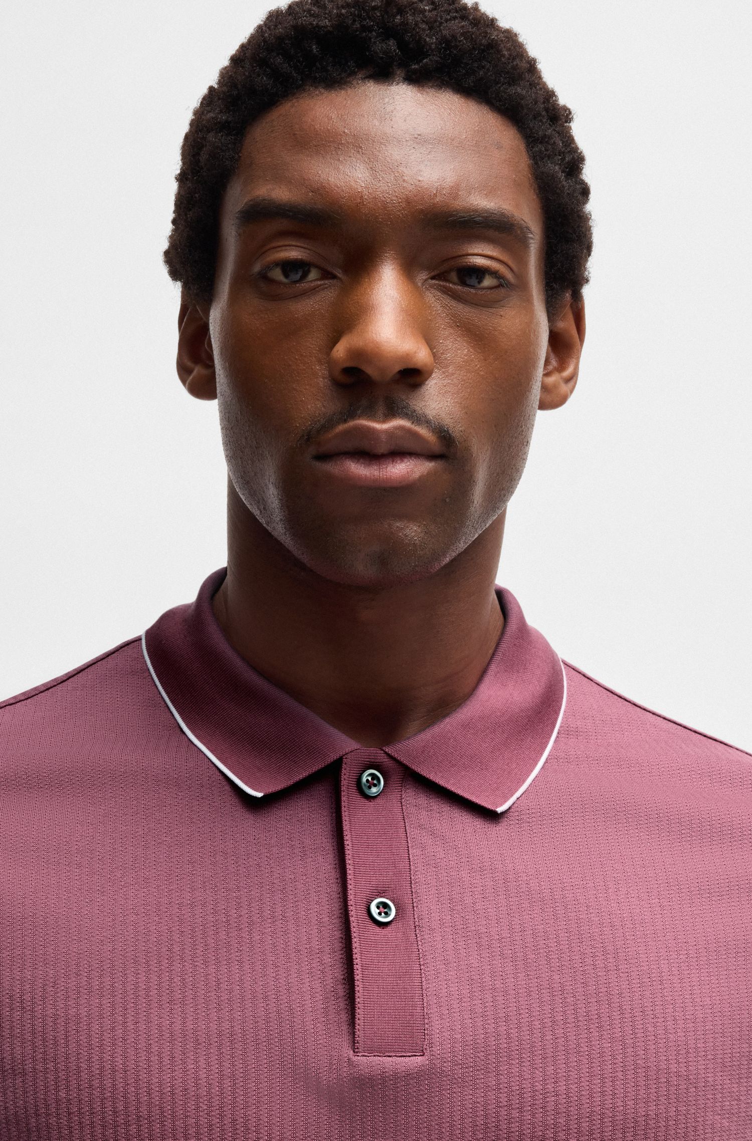 【BOSS博斯】条纹结构棉和真丝混纺 Polo 衫