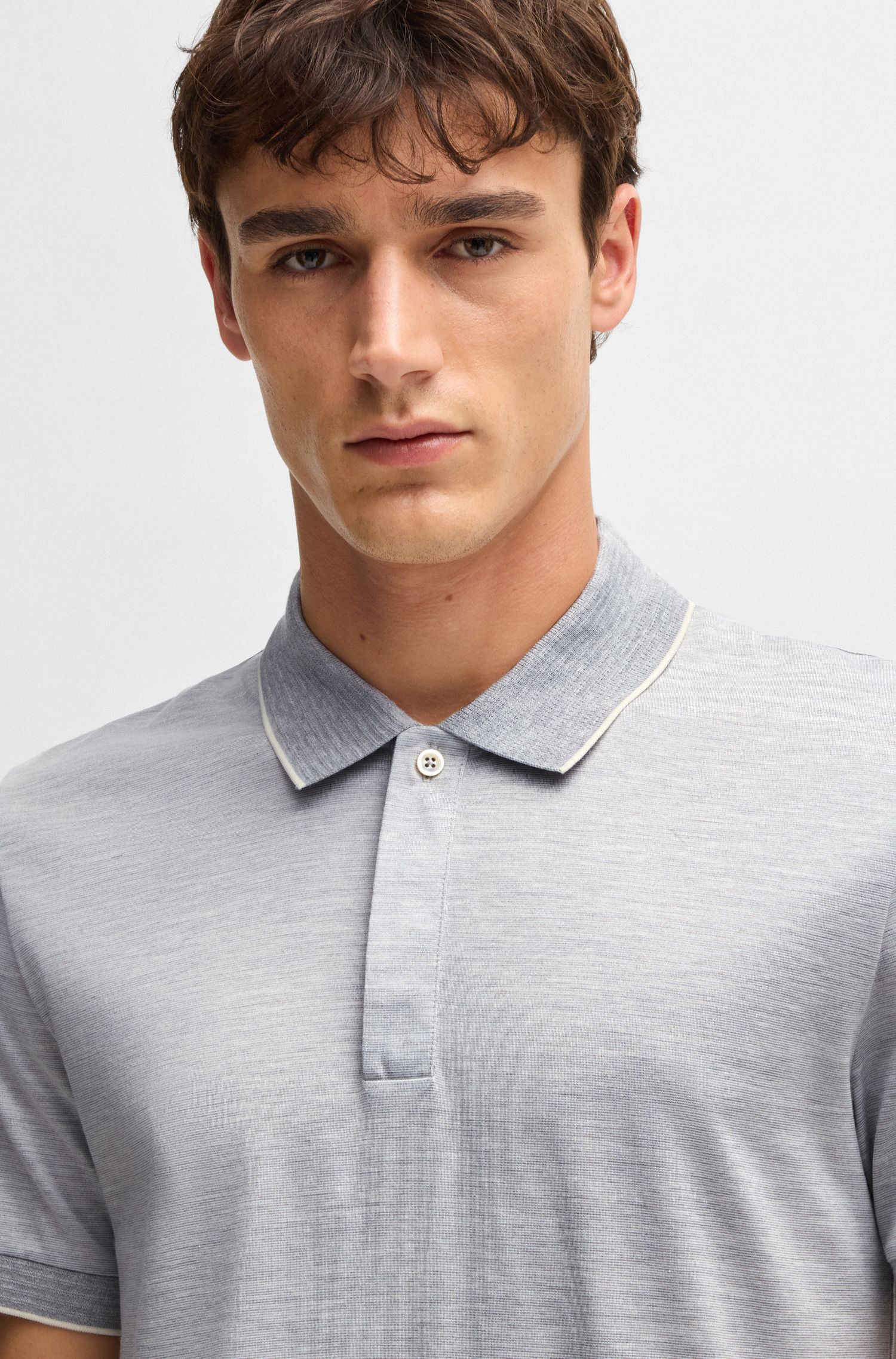 【BOSS博斯】立体饰边棉和真丝混纺 Polo 衫