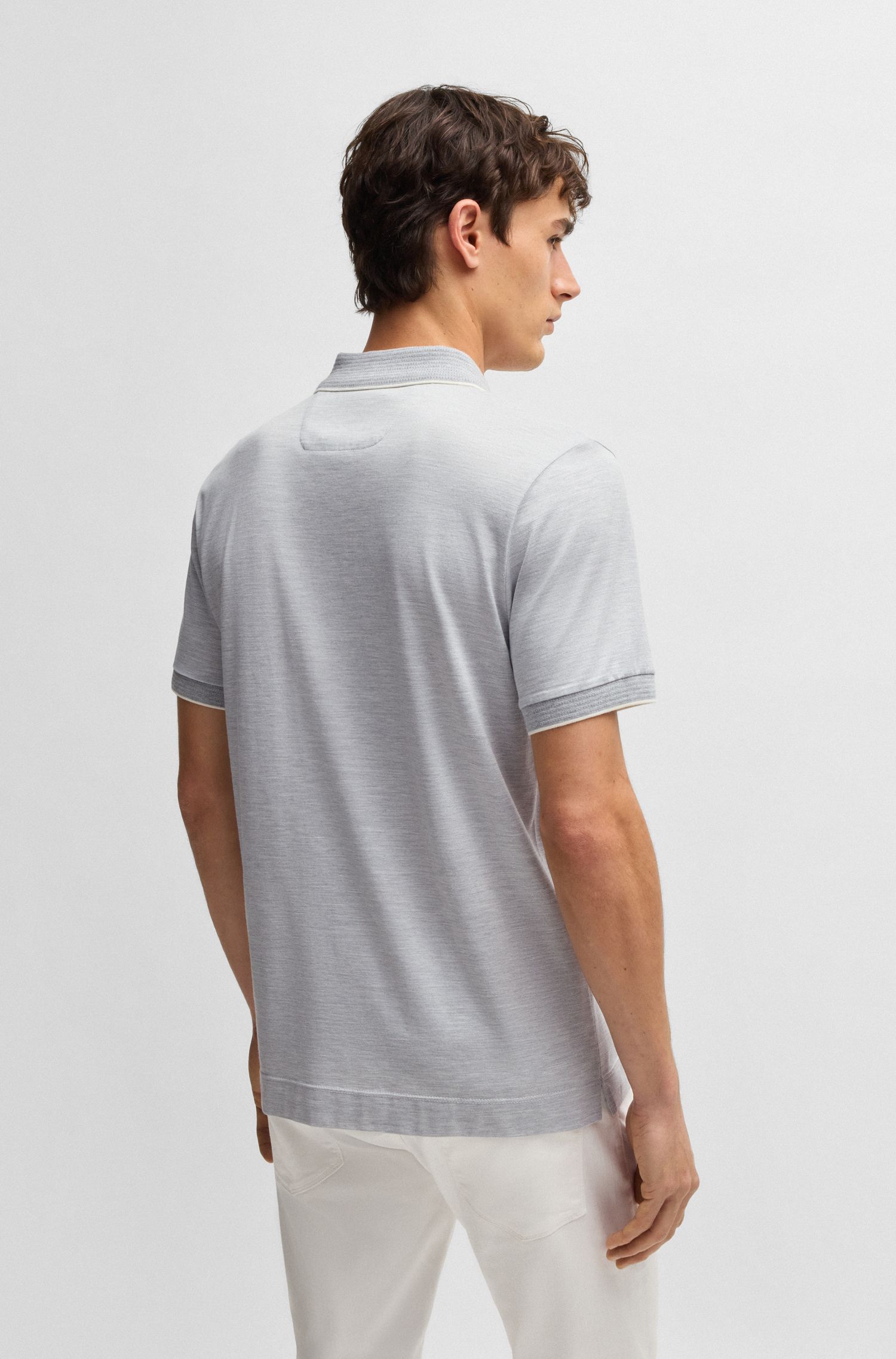 【BOSS博斯】立体饰边棉和真丝混纺 Polo 衫