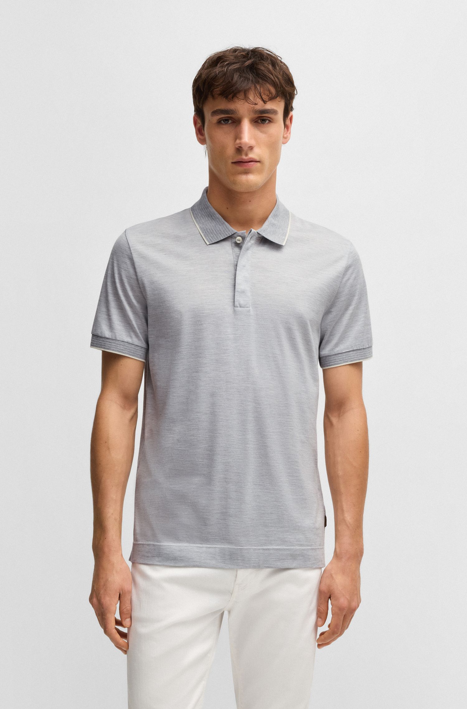 【BOSS博斯】立体饰边棉和真丝混纺 Polo 衫