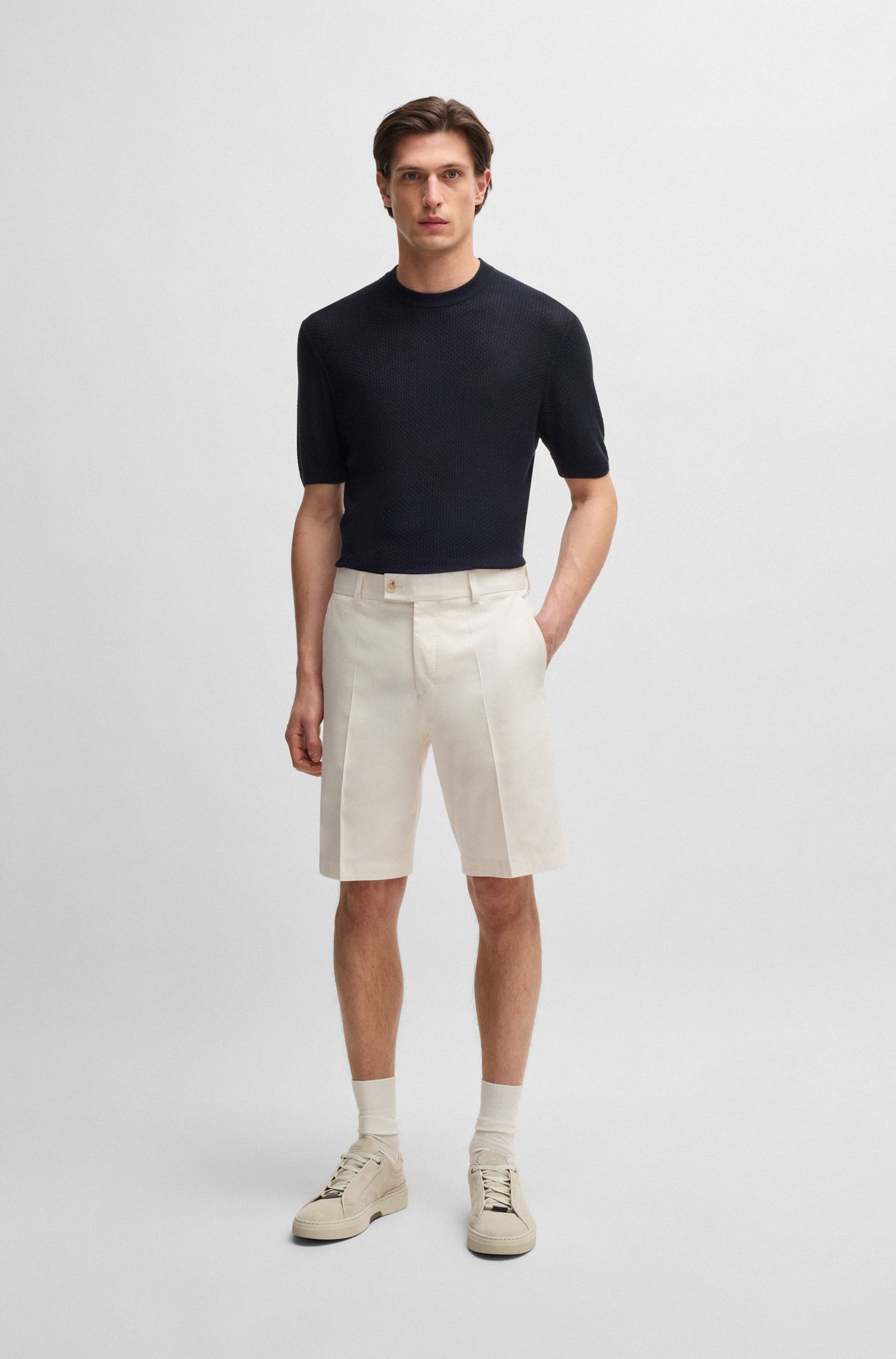 【BOSS博斯】弹力棉质和真丝混纺锥形版型短裤