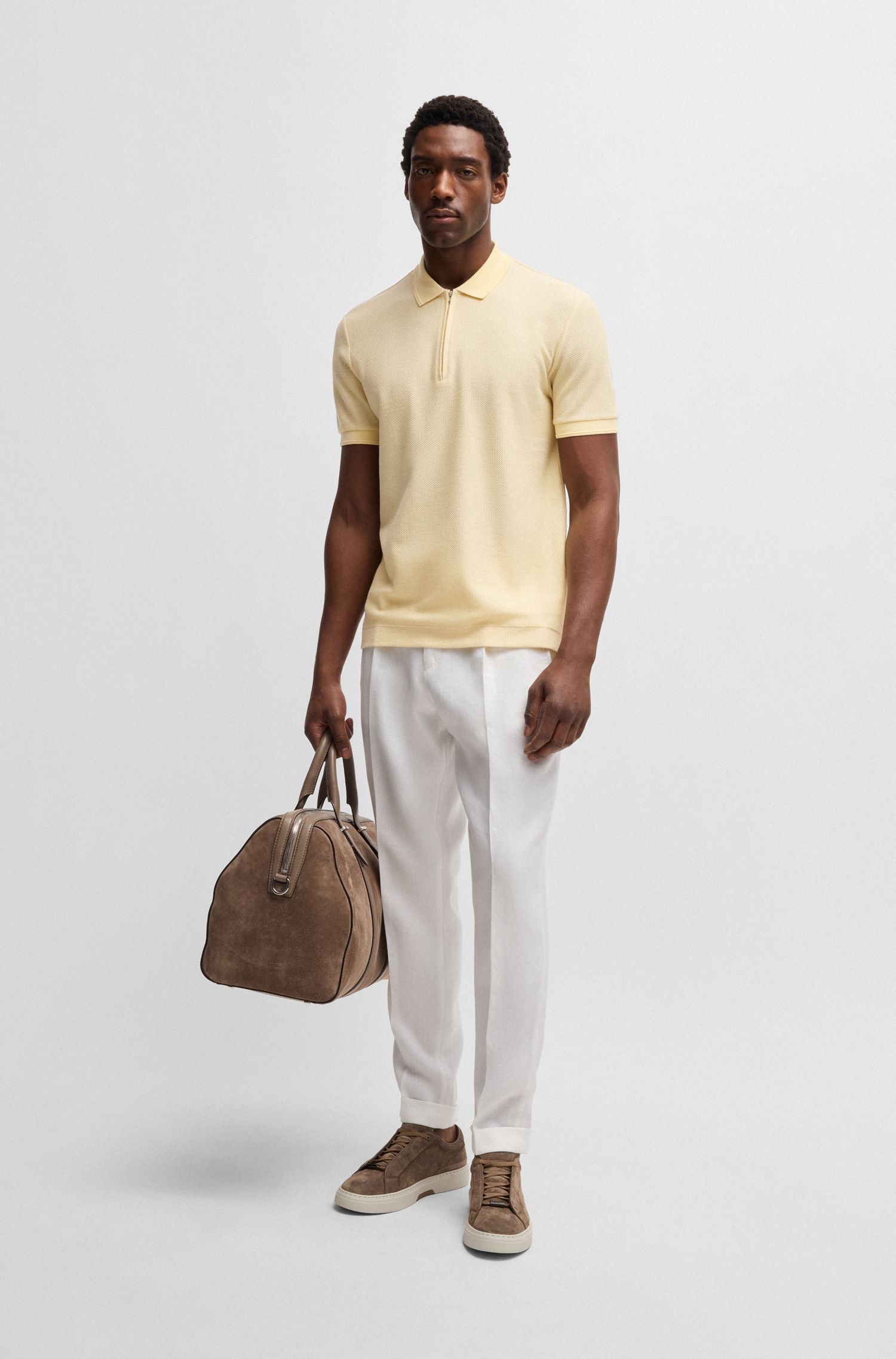 【BOSS博斯】泡泡结构棉质真丝混纺 Polo 衫