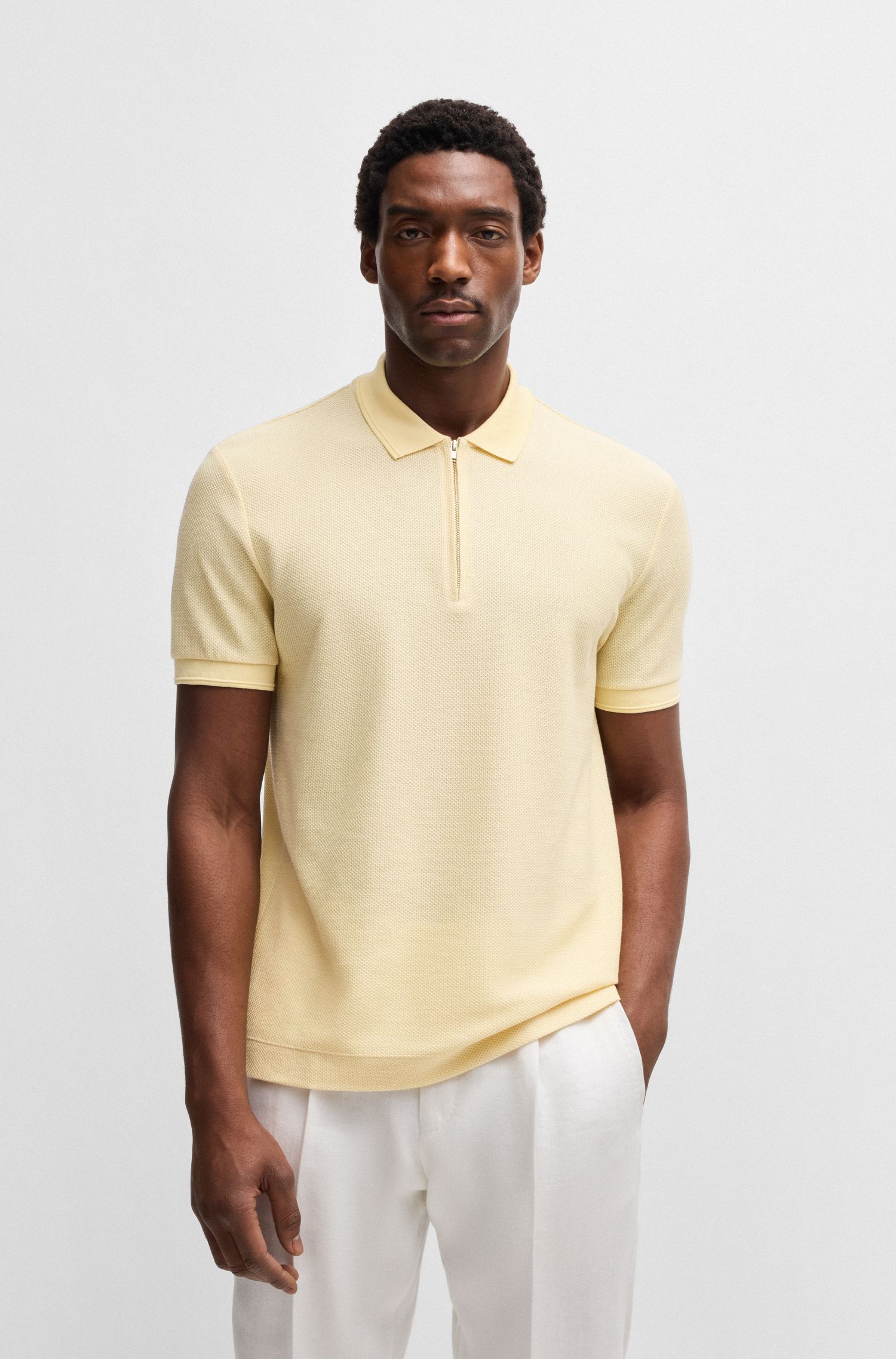 【BOSS博斯】泡泡结构棉质真丝混纺 Polo 衫