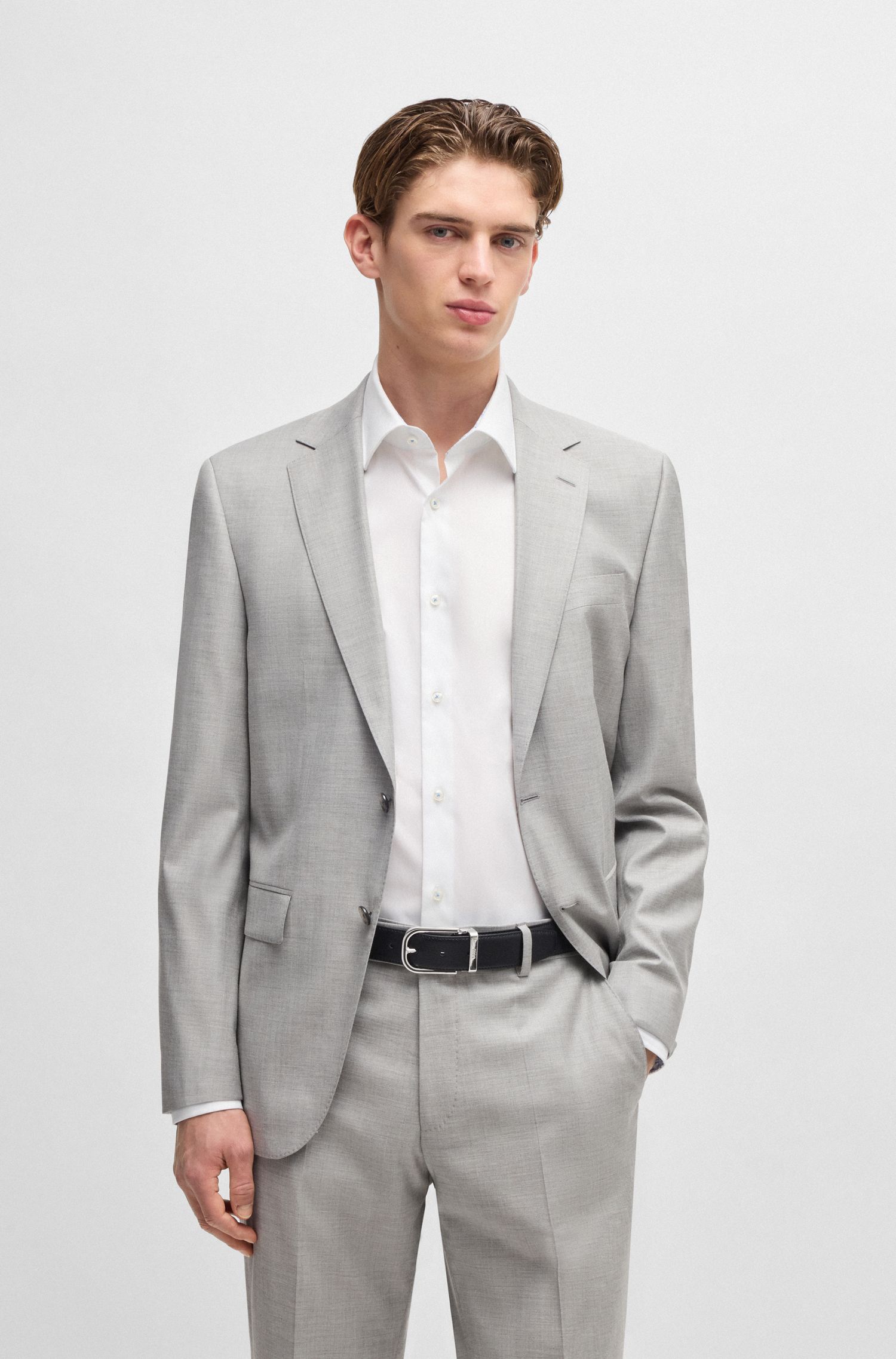 【BOSS博斯】纹理和光滑意大利皮革双面腰带