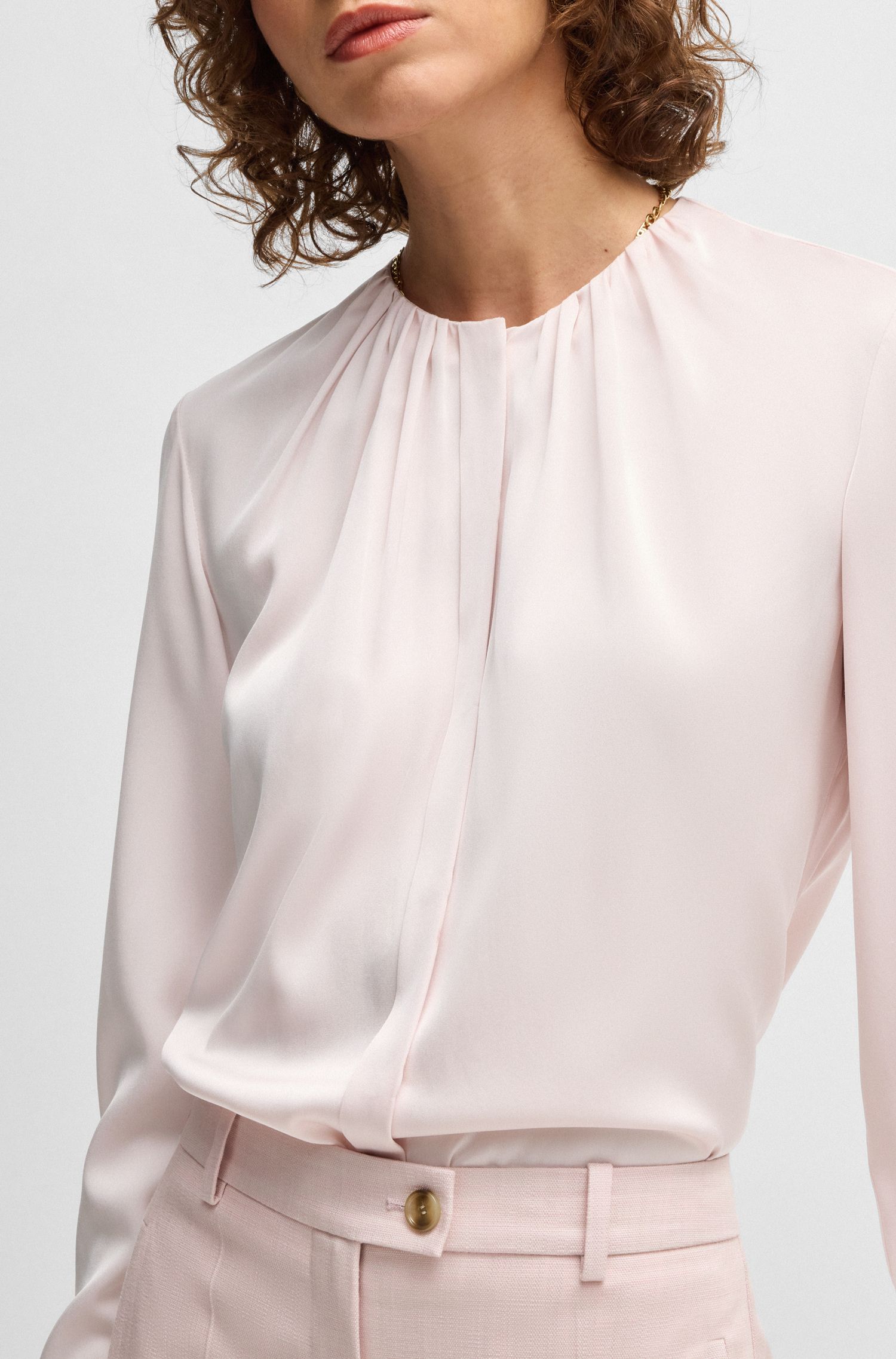 【BOSS博斯】弹性丝绸无领常规合身衬衫