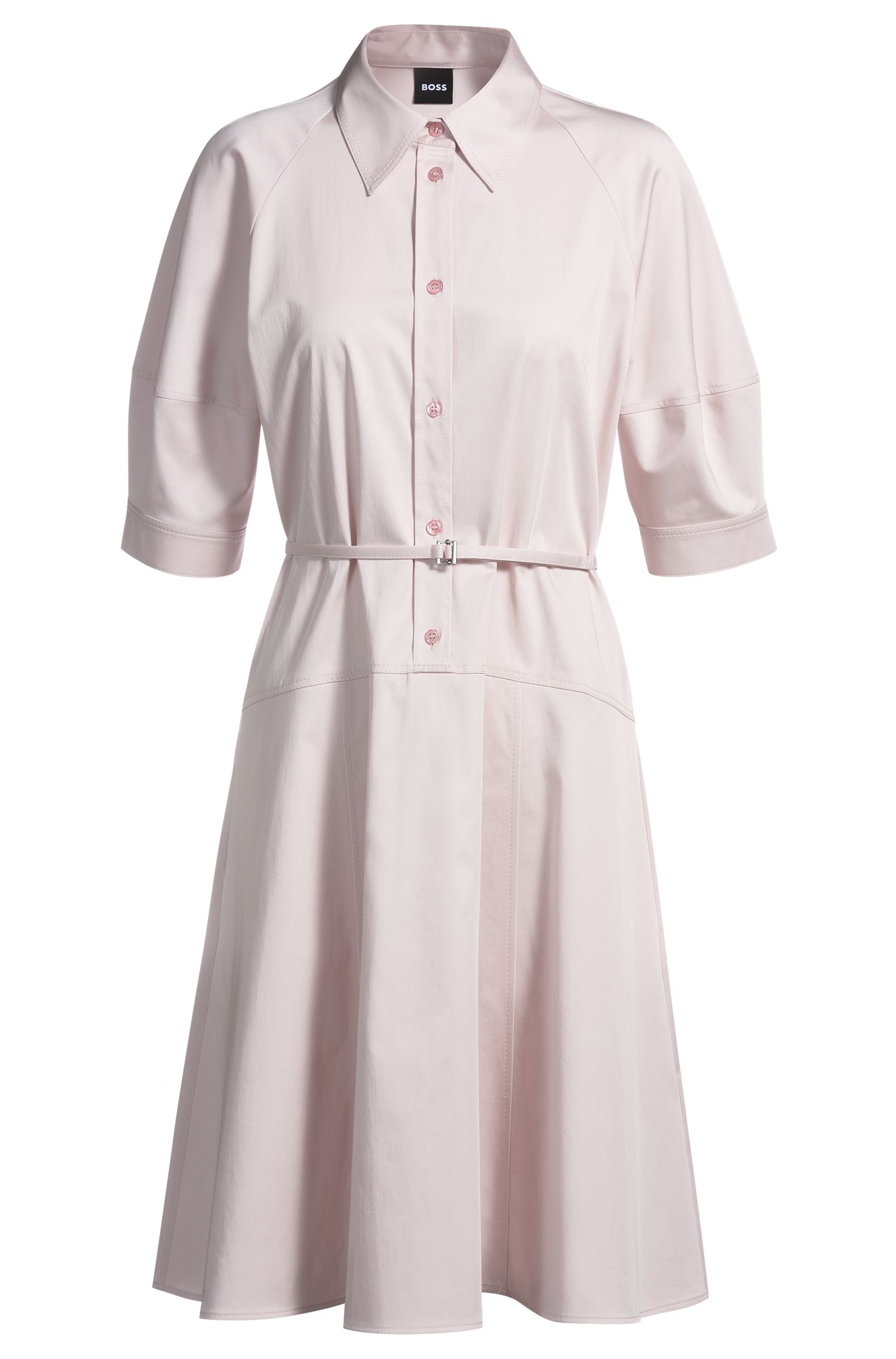 【BOSS博斯】半门襟弹力棉衬衫式连衣裙
