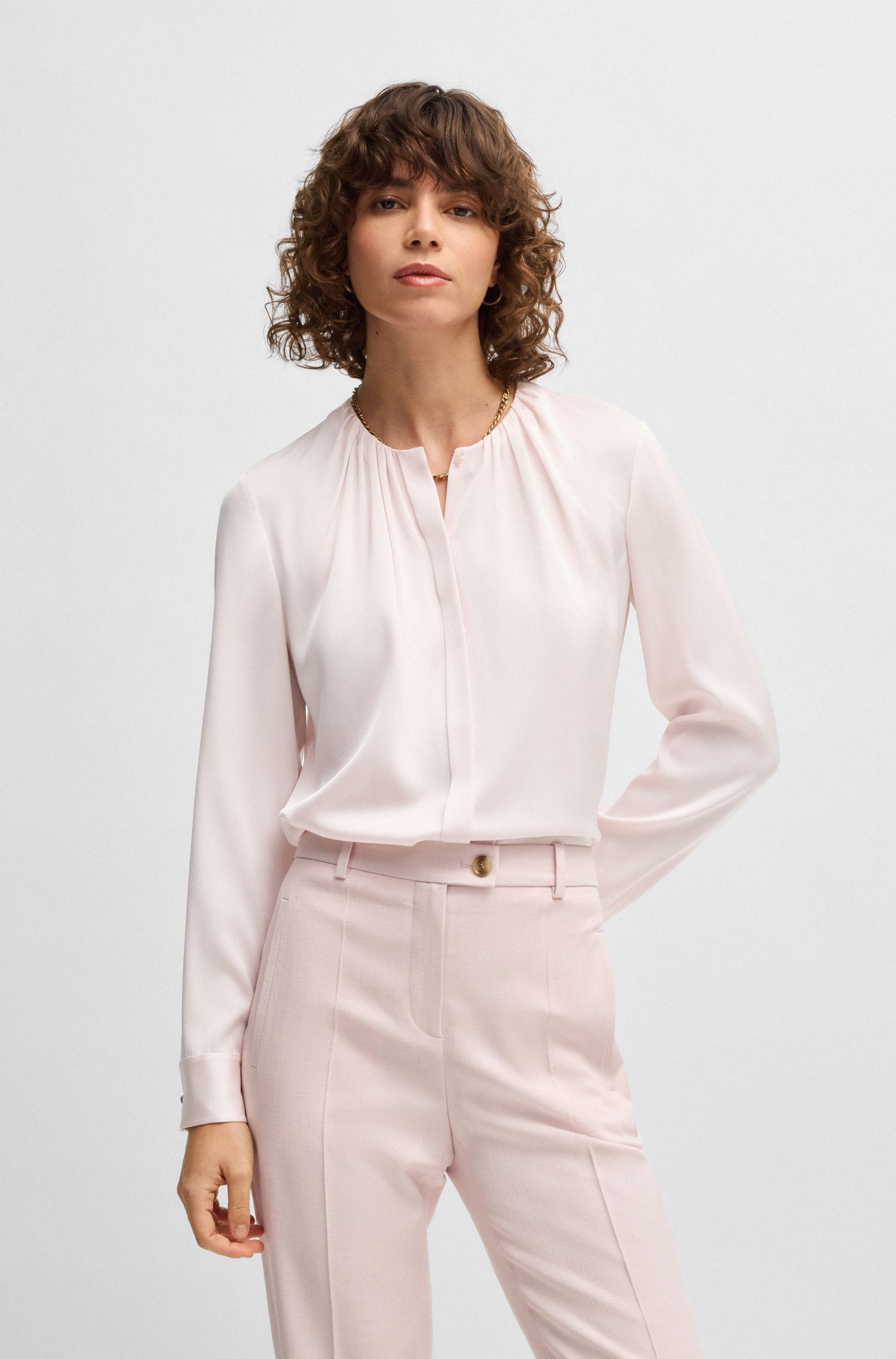 【BOSS博斯】弹性丝绸无领常规合身衬衫