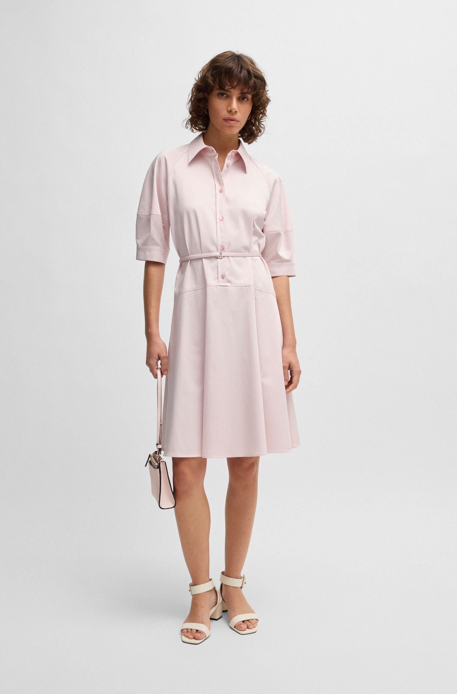 【BOSS博斯】半门襟弹力棉衬衫式连衣裙