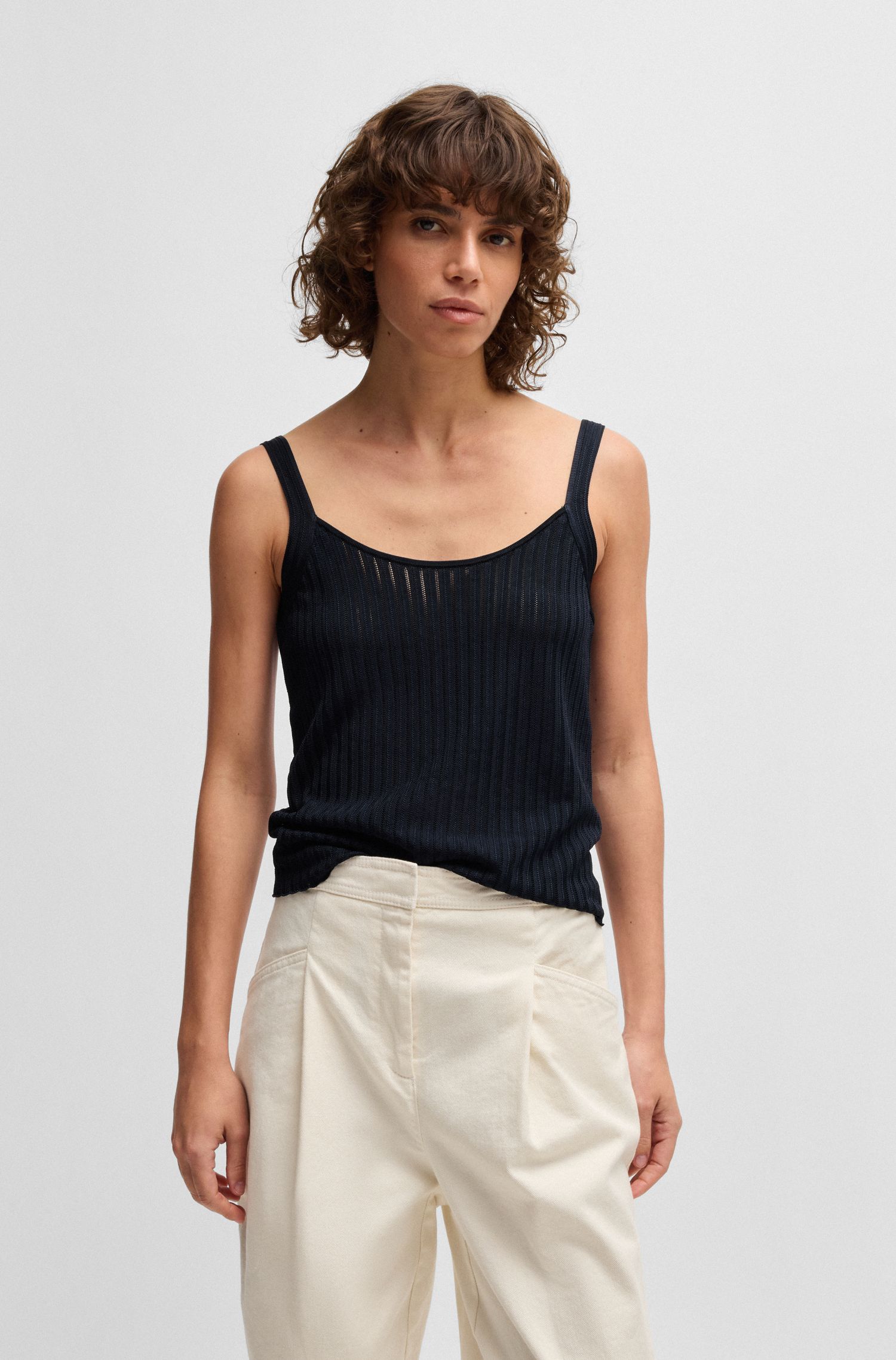 【BOSS博斯】条纹结构针织上衣