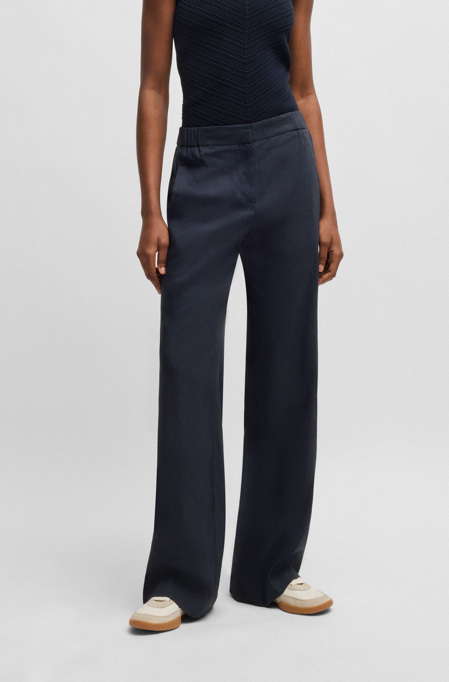 【BOSS博斯】亚麻混纺宽松版型阔腿长裤