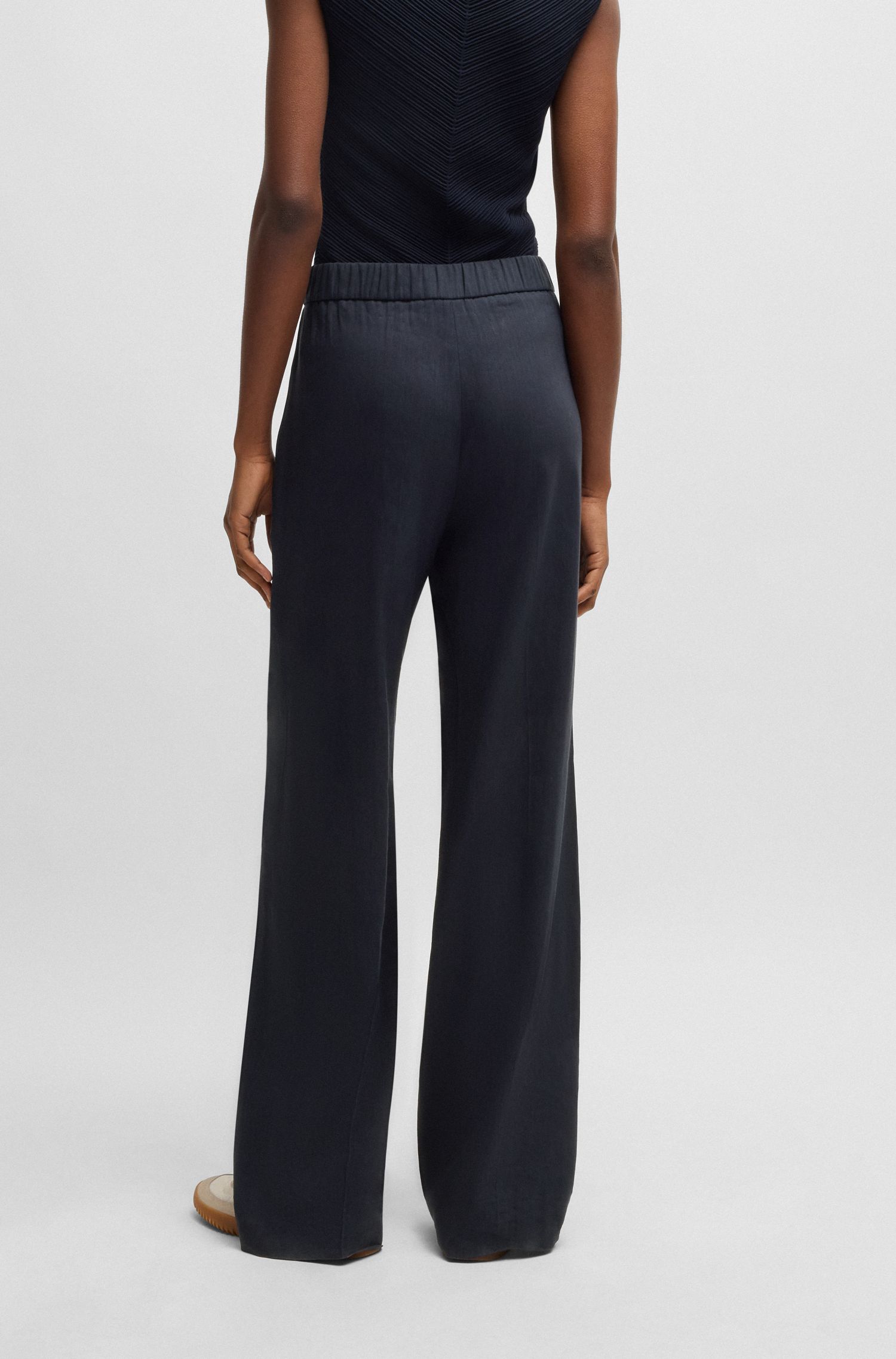 【BOSS博斯】亚麻混纺宽松版型阔腿长裤